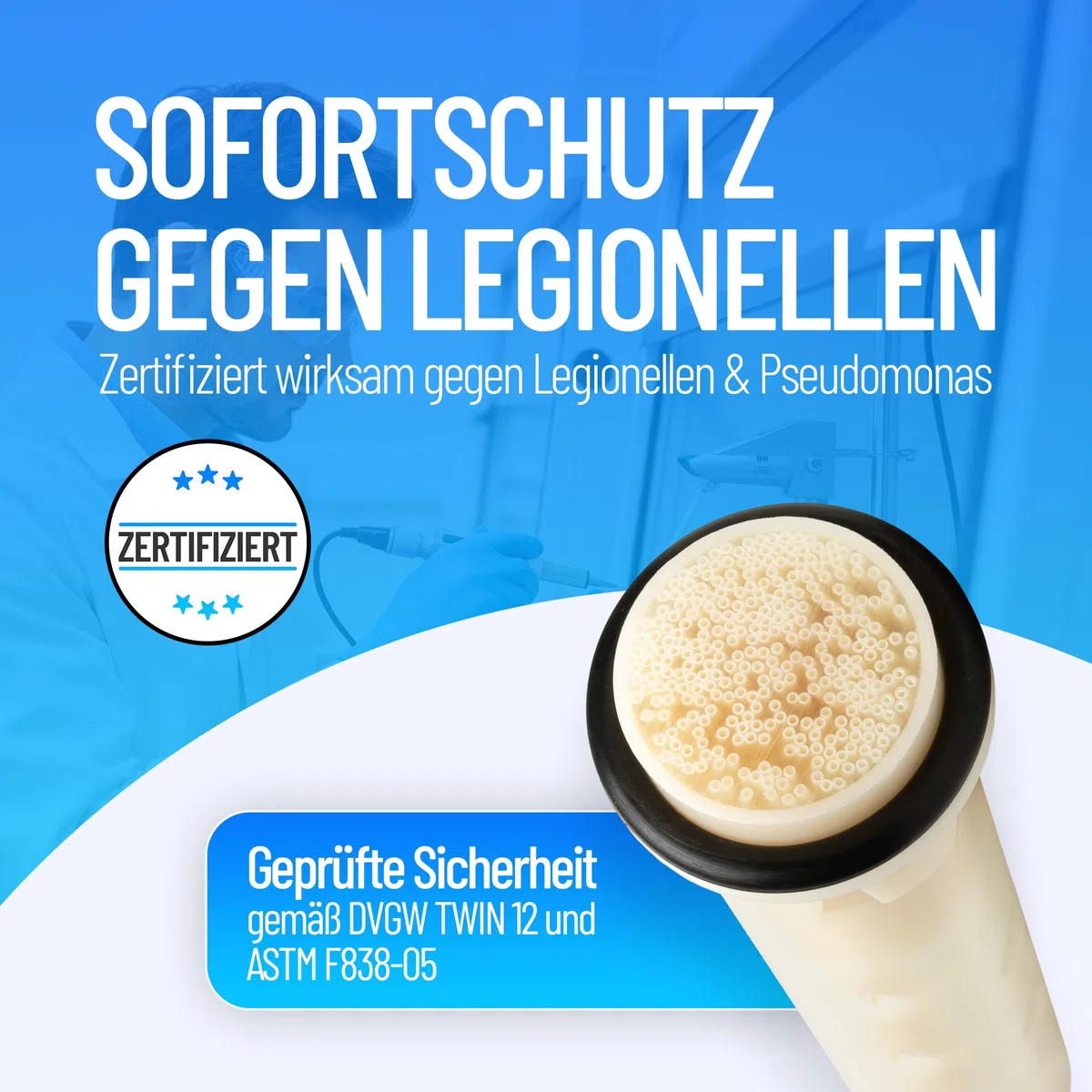 Legionellenfilter | zertifizierter Ersatzfilter für SAFETY CHROM | filtert Legionellen zuverlässig | aus der Medizintechnik