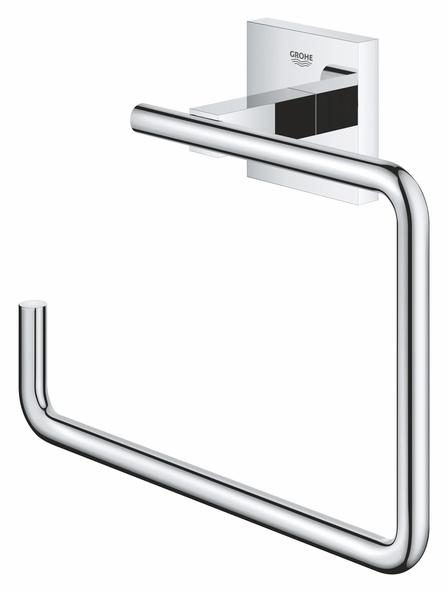 GROHE Start Cube, Handtuchring ohne Bohren (Handtuchhalter eckig, zum Kleben oder Bohren, inkl. Schrauben & Dübel, ohne Kleber, 5kg belastbar, verdeckte Befestigung), eckig, chrom, 40975000