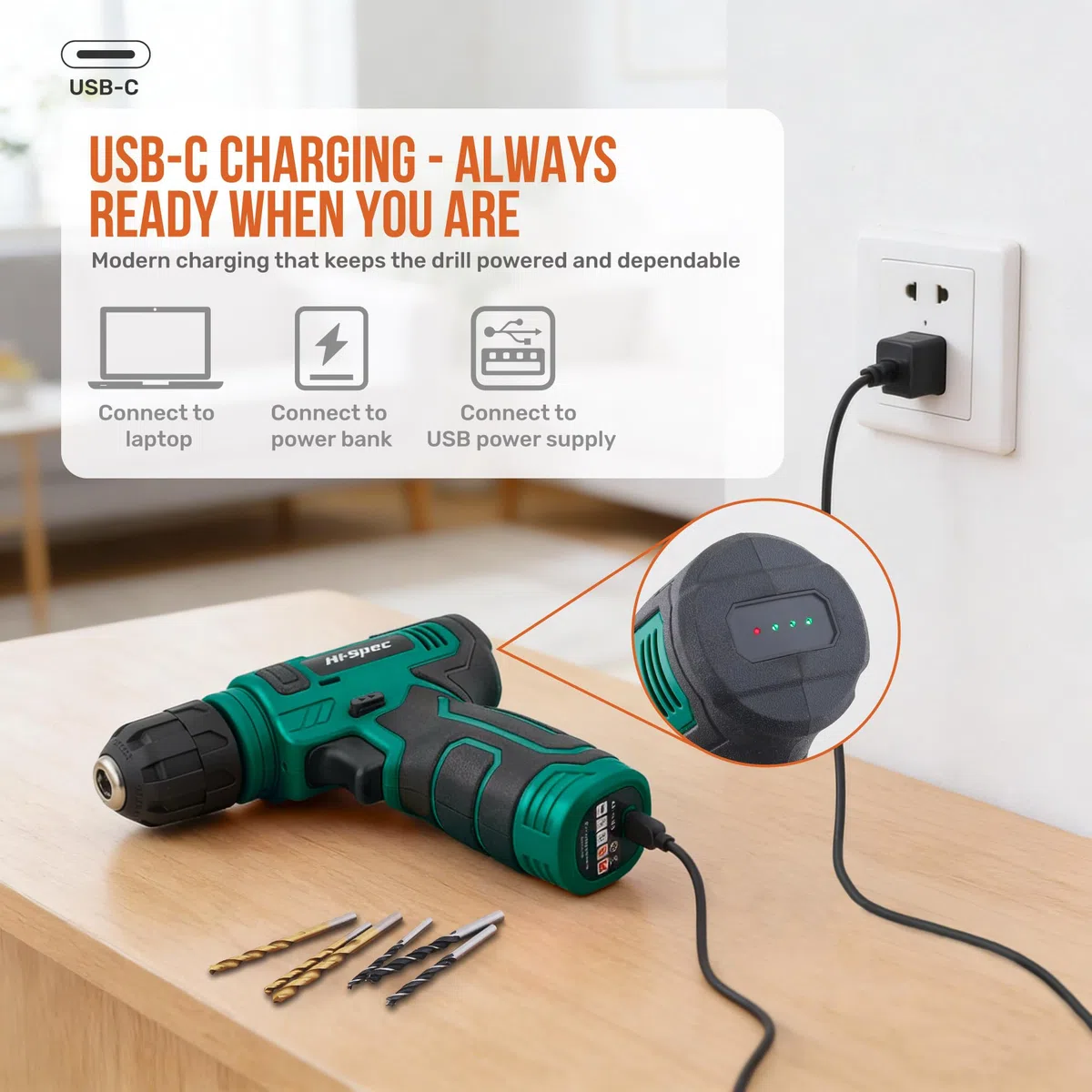 Hi-Spec 8V USB Akkuschrauber Set mit komplettem Heimwerkzeugset. Kabelloser, wiederaufladbarer Akkuschrauber und kompakter Werkzeugkoffer mit Handwerkzeugen, Grün