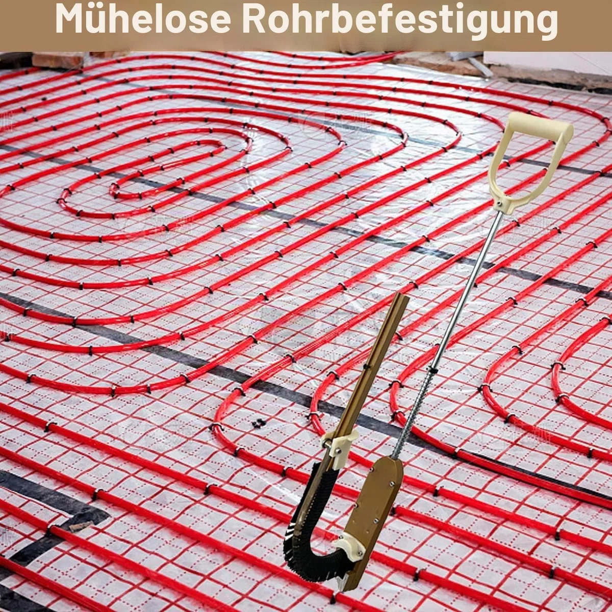 Tacker für Fußbodenheizung, mit 1980 Stück Klammern, Einhand-Bedienung, Rohr Tackerpistole für Fußbodenheizungsrohre, geeignet für 25 mm & 50 mm Dämmplatten, inkl. 42 mm Klammern