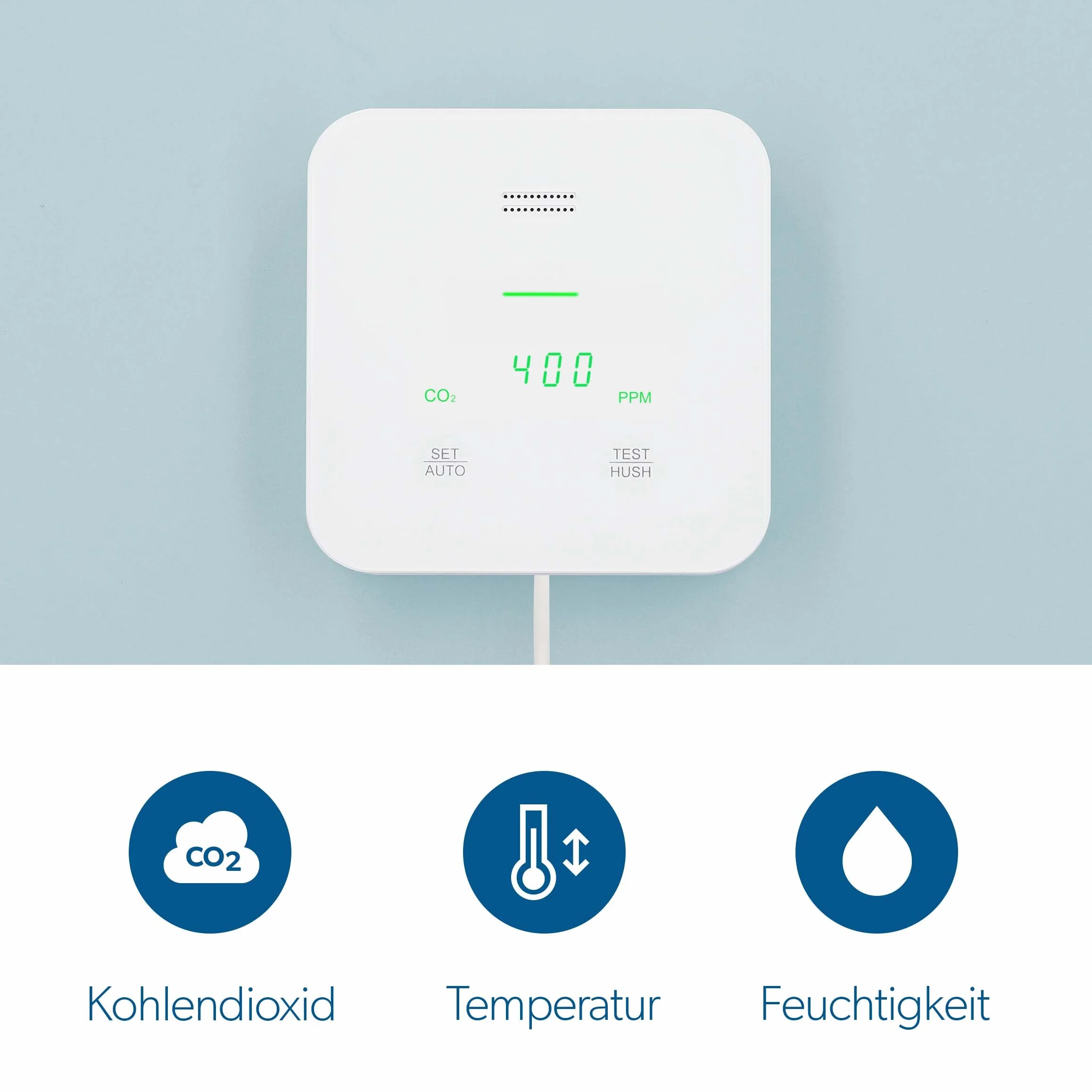 UNITEC CO2 Messgerät, Kohlendioxiderkennung, Temperatur- und Feuchtigkeitserkennung, mit Ampelanzeige und Sprachalarm, CE Kennzeichen