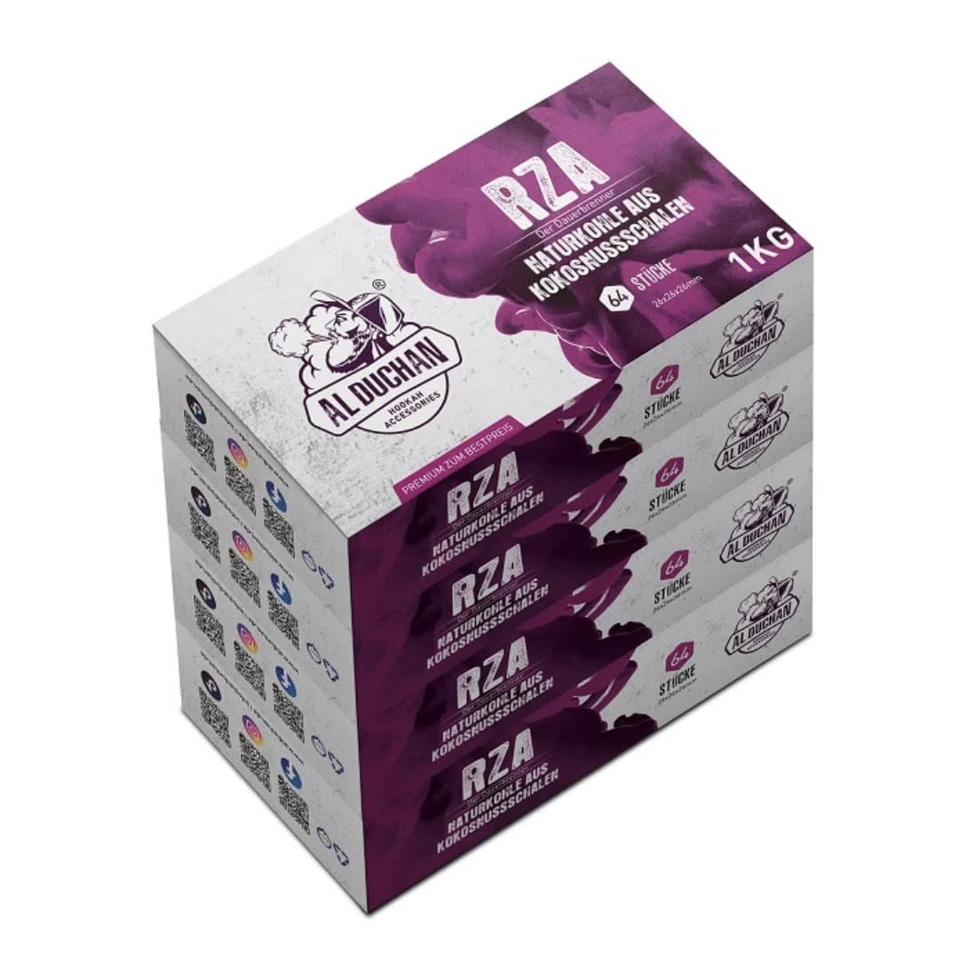 Shisha Kohle Naturkohle – Premium Kokoskohle für Wasserpfeife – 1KG, 4KG, 10KG, 20KG – Hohe Hitze, Lange Brenndauer (RZA 26x26x26mm 4KG)