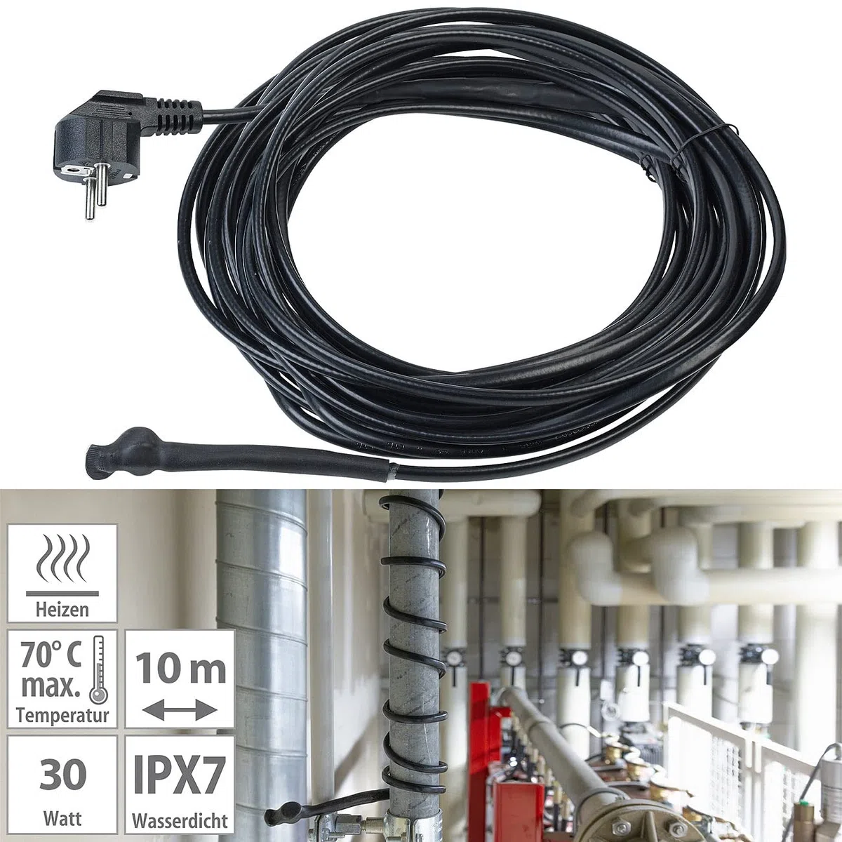 Royal Gardineer Palmenheizung: Frostschutzkabel mit Thermostat, 10 m Heizkabel, 150 Watt, IPX7 (Palmenheizung mit Thermostat, Heizkabel für Palmen, Eis)