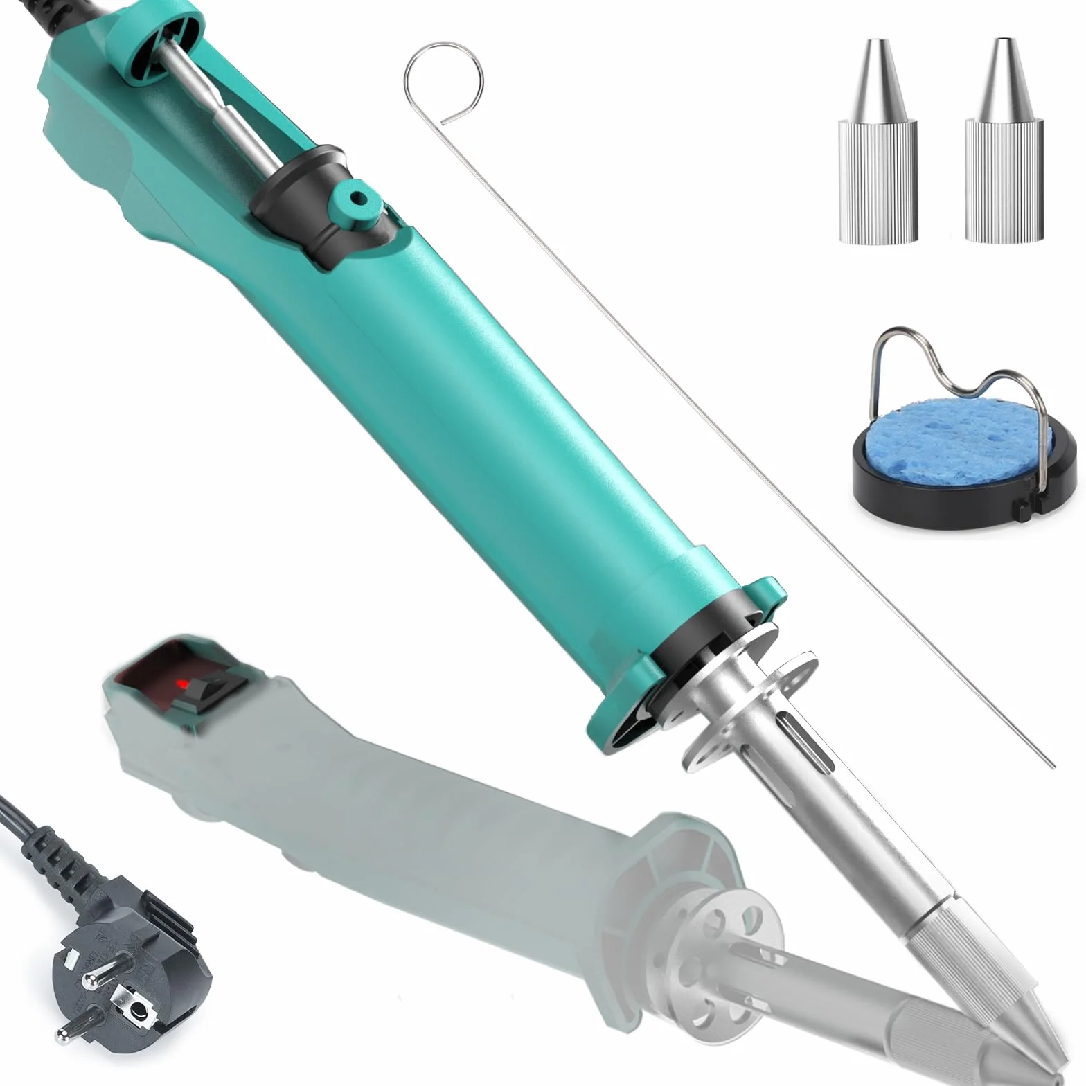 YIHUA 929D-VI Temperaturgeregelter Elektrischer Entlötkolben mit Verbesserter Leistung, Beheizter Entlötpumpe, 3 Düsen und Lötpumpenfunktion(EU Plug)