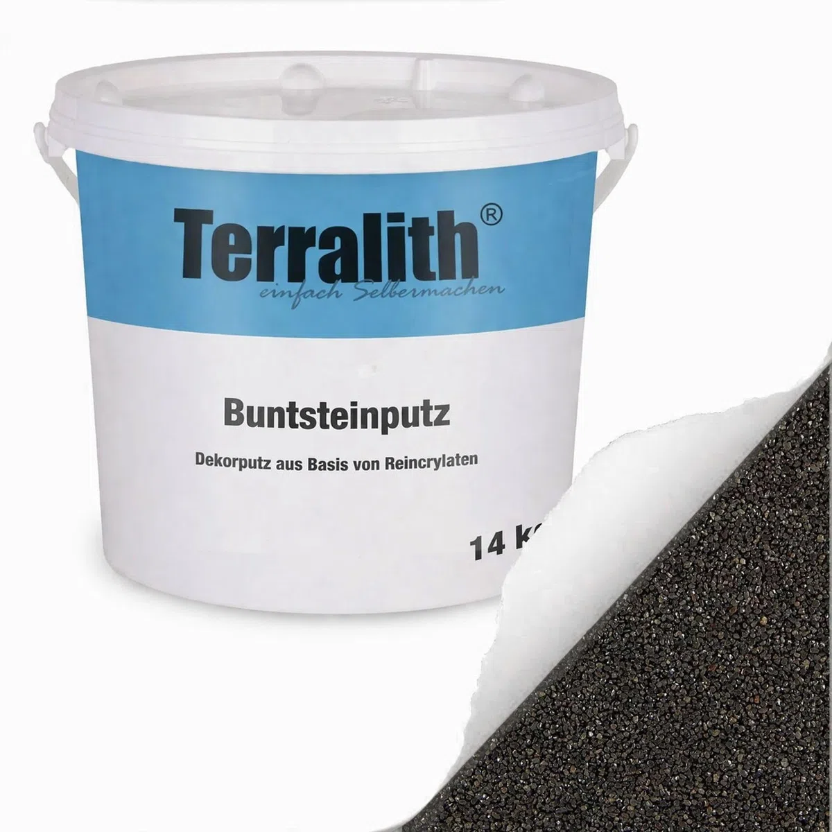 Terralith Buntsteinputz 14kg in anthazit, Sockelputz für Innen und Außen mit Reinacrylat Bindemittel aus Naturstein, 1-2mm Körnung (BSP38)