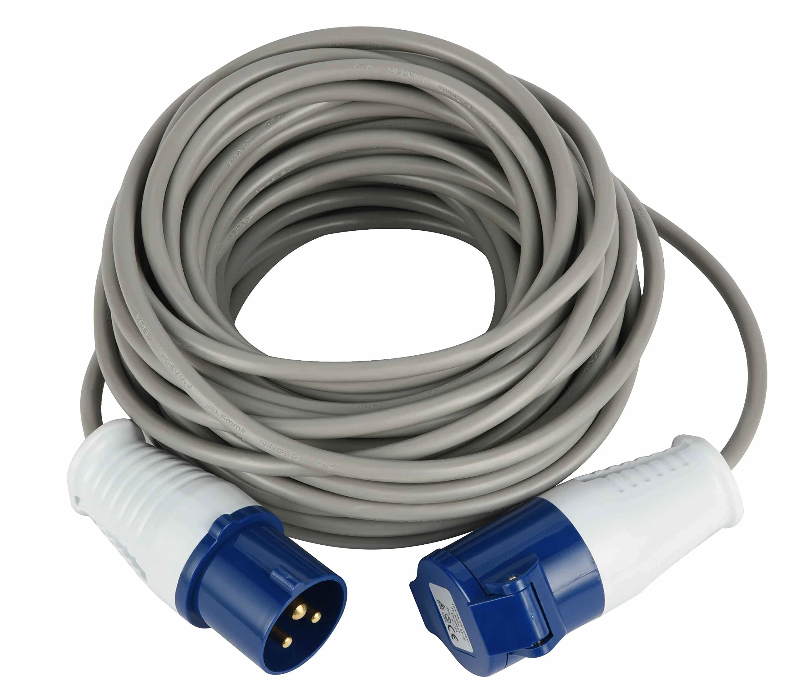 Electraline 46148 Verlängerung 20 mt Industriesteckdose IEC 3-poliger Stecker Geeignet für Camper, Camping, Caravan, Boot, Baustelle-Grau, IP40
