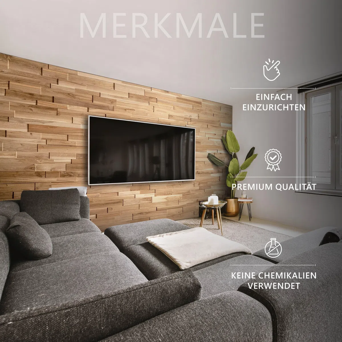 Wandverkleidung aus Eiche, 3D Wandpaneele, Wooden Wall Design, model OZO Rustic (1m2)