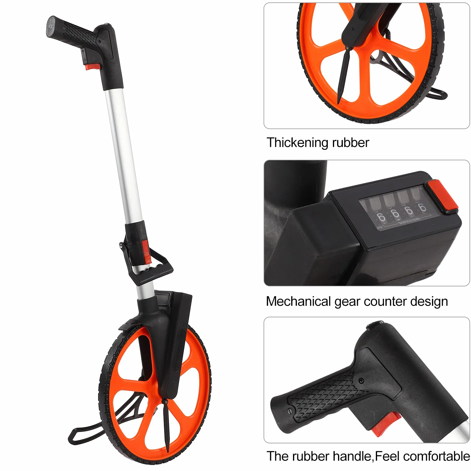 Professionelles Messrad mit Zähler, 31 cm Durchmesser, 1 m Umfang, 9999,9 m Reichweite, inkl. Ständer und Tragetasche