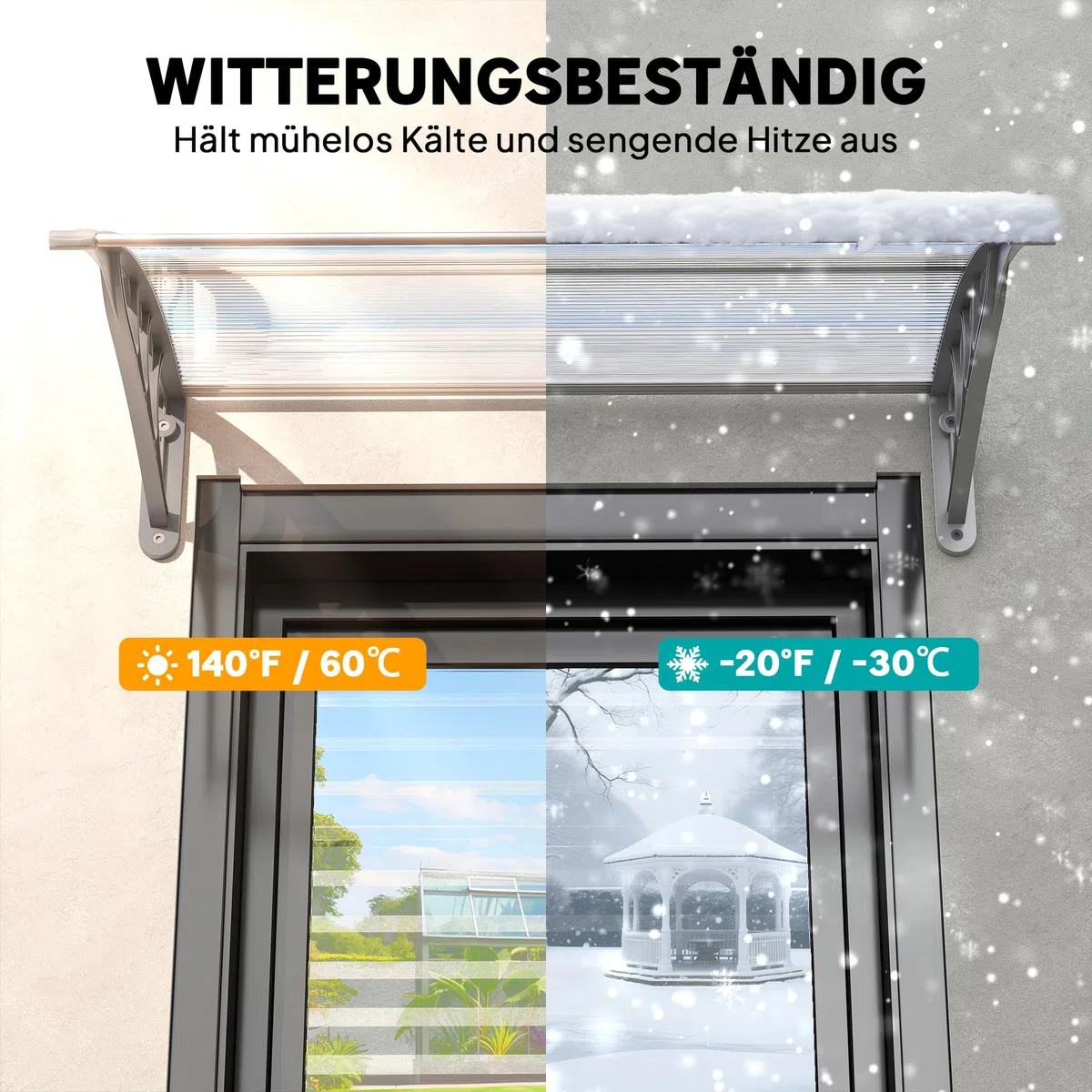 Outsunny Vordach für Haustür 100 x 75 cm Pultbogenvordach Überdachung aus Aluminium und Polycarbonat Pultvordach mit UV Schutz Haustürvordach für Balkon, Sonnenschutz, Regenschutz, Silber