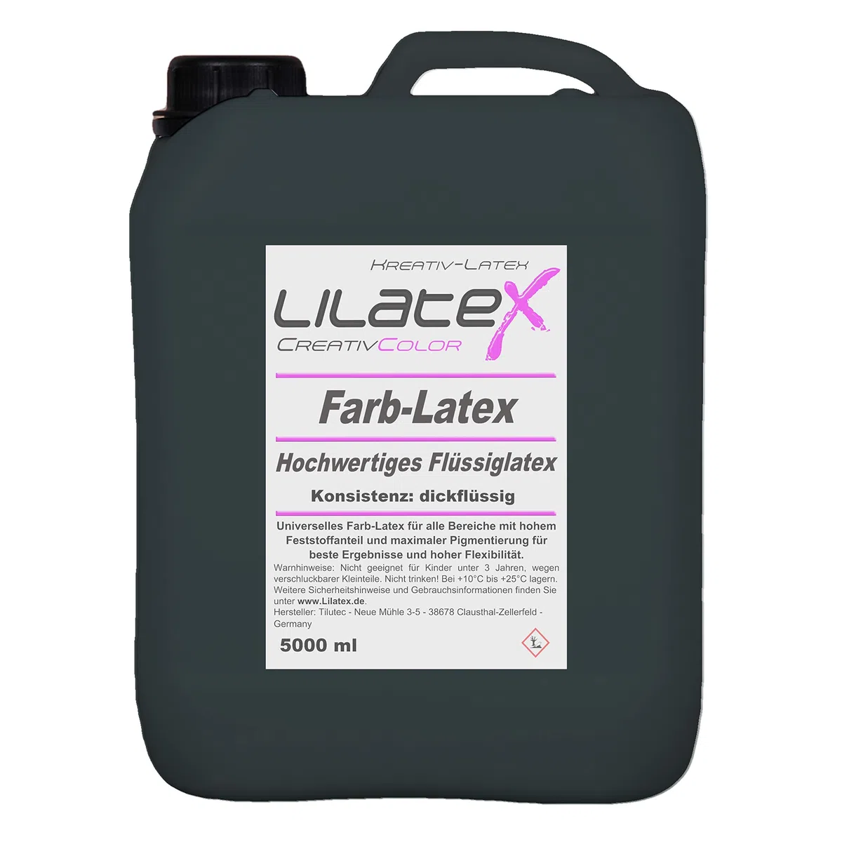 5 Liter farbiger Flüssiglatex/Farblatex/Latexmilch - dickflüssiger Naturlatex in TIEF SCHWARZ