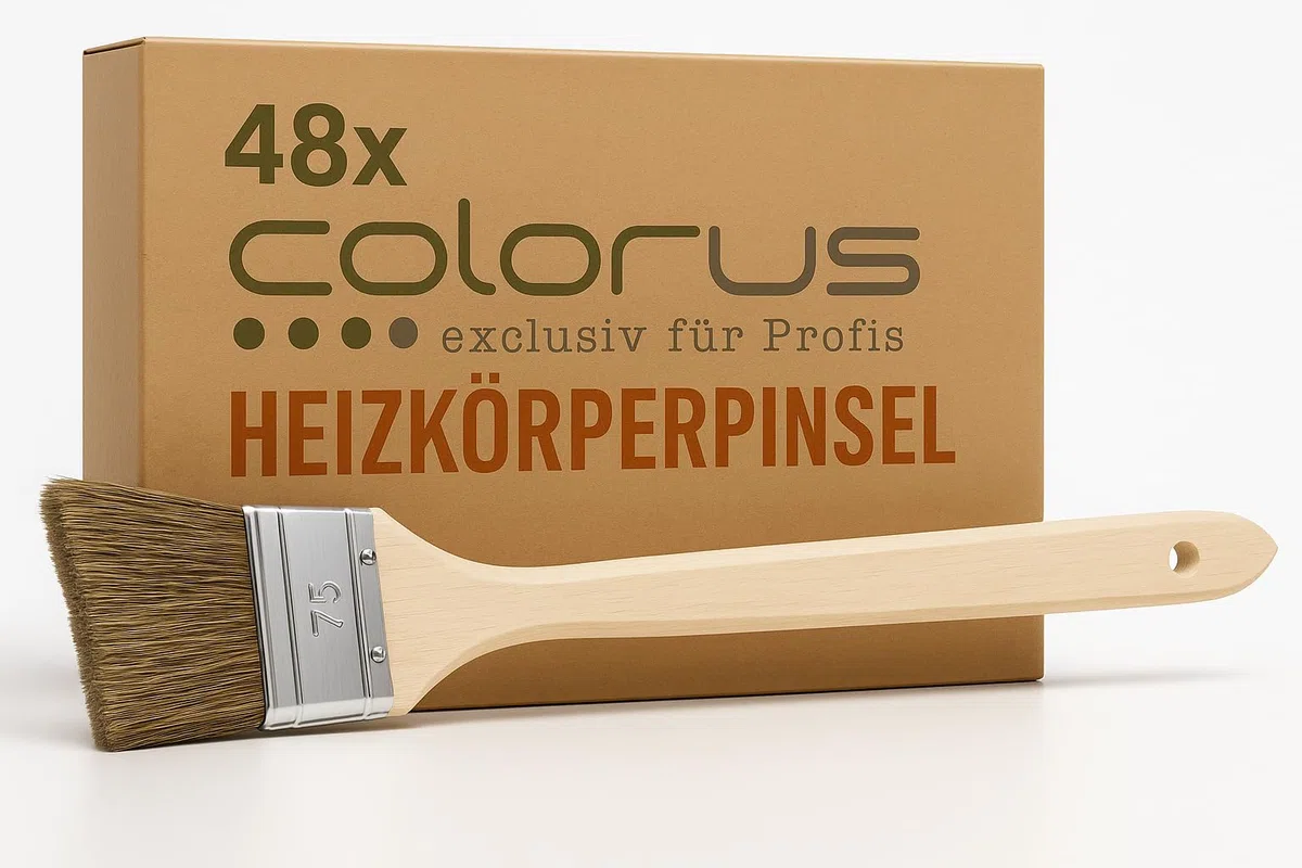 48 x Heizkörperpinsel 75mm Pinsel Set mit grauen Chinaborsten | Malerpinsel Industriepinsel für lösemittelhaltige und wasserbasierte Anstrichmedien | Maler Eckenpinsel Naturborsten