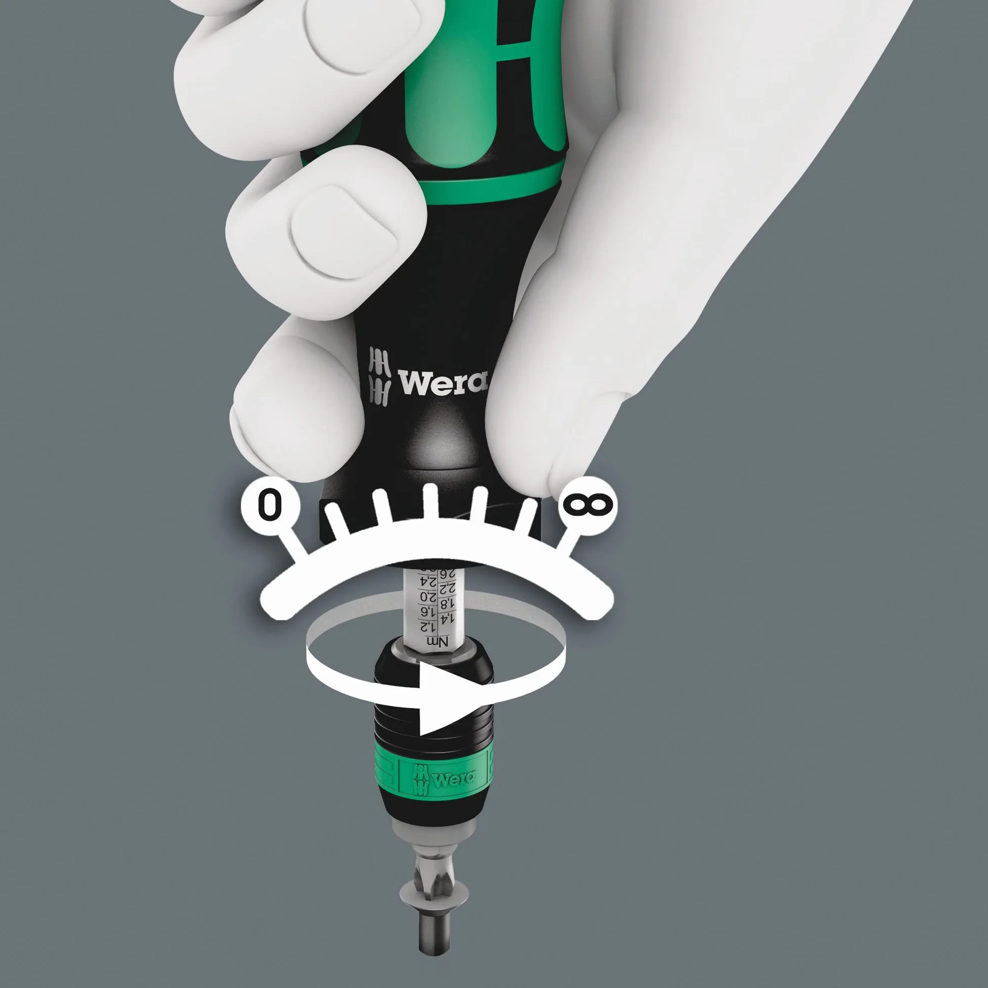 Wera 7441 einstellbarer Drehmomentschraubendreher mit Rapidaptor Schnellwechselfutter, 1/4 Zoll, 1,2-3,0 Nm, Kunststoff
