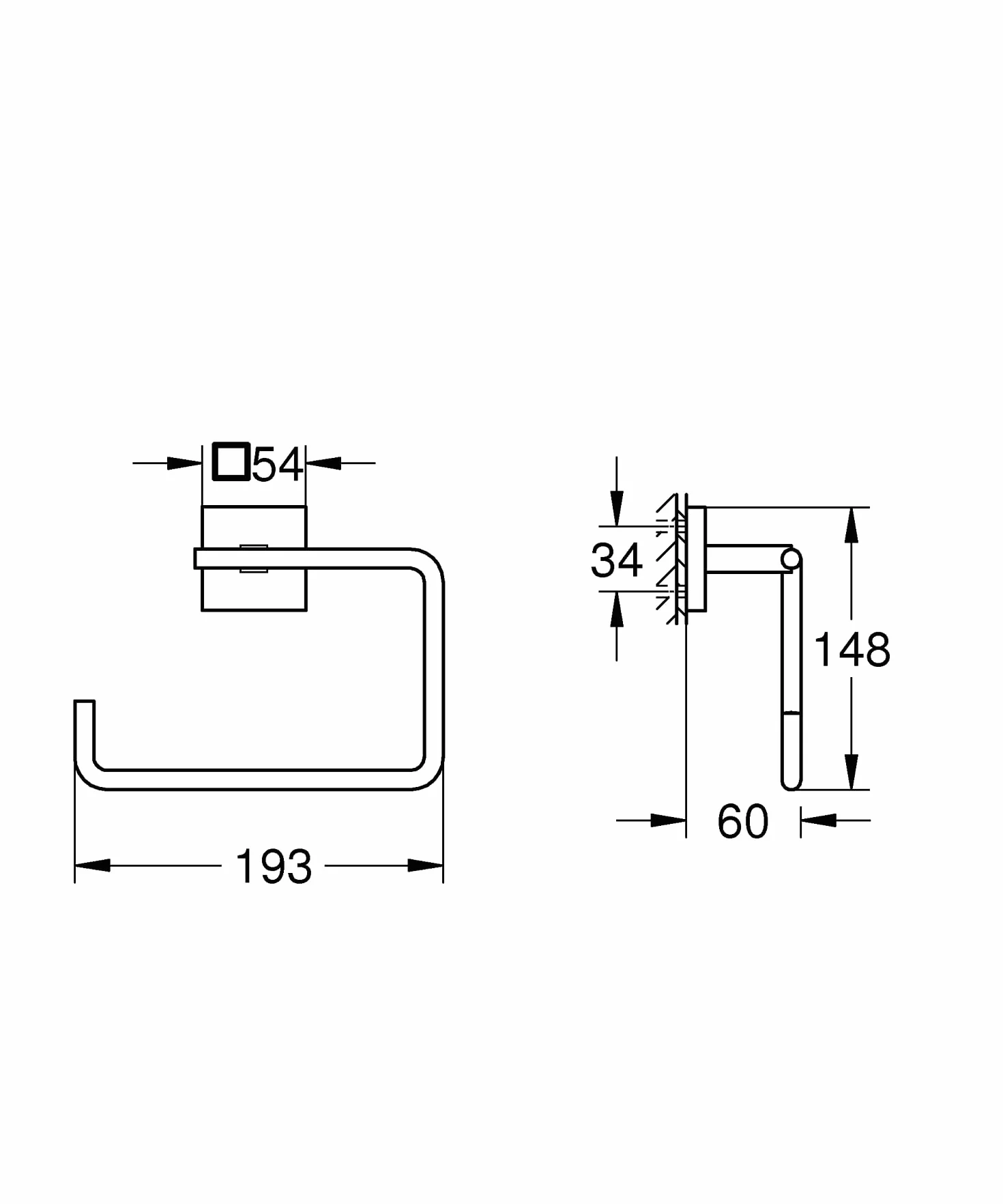 GROHE Start Cube, Handtuchring ohne Bohren (Handtuchhalter eckig, zum Kleben oder Bohren, inkl. Schrauben & Dübel, ohne Kleber, 5kg belastbar, verdeckte Befestigung), eckig, chrom, 40975000