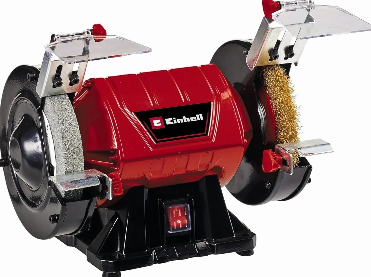 Einhell Doppelschleifer TC-BG 150 B (max. 350 W, Ø 150 mm Schleifscheibe, Funkenschutz, Formkorrekturen und Anschliffe, inkl. Grobschleifscheibe K36, Bürstenscheibe)