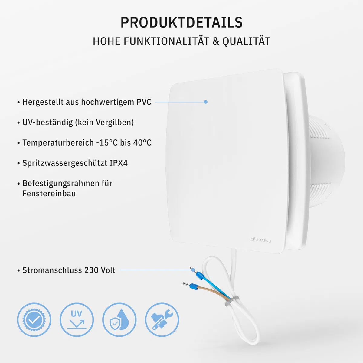 BREEZE Badlüfter 100mm Mit Nachlauf Und Rückstauklappe, Badlüfter Mit Feuchtigkeitssensor, Energieeffizient, Leise, Kunststoff 12 W, 95m³/h, 32db, Ipx4