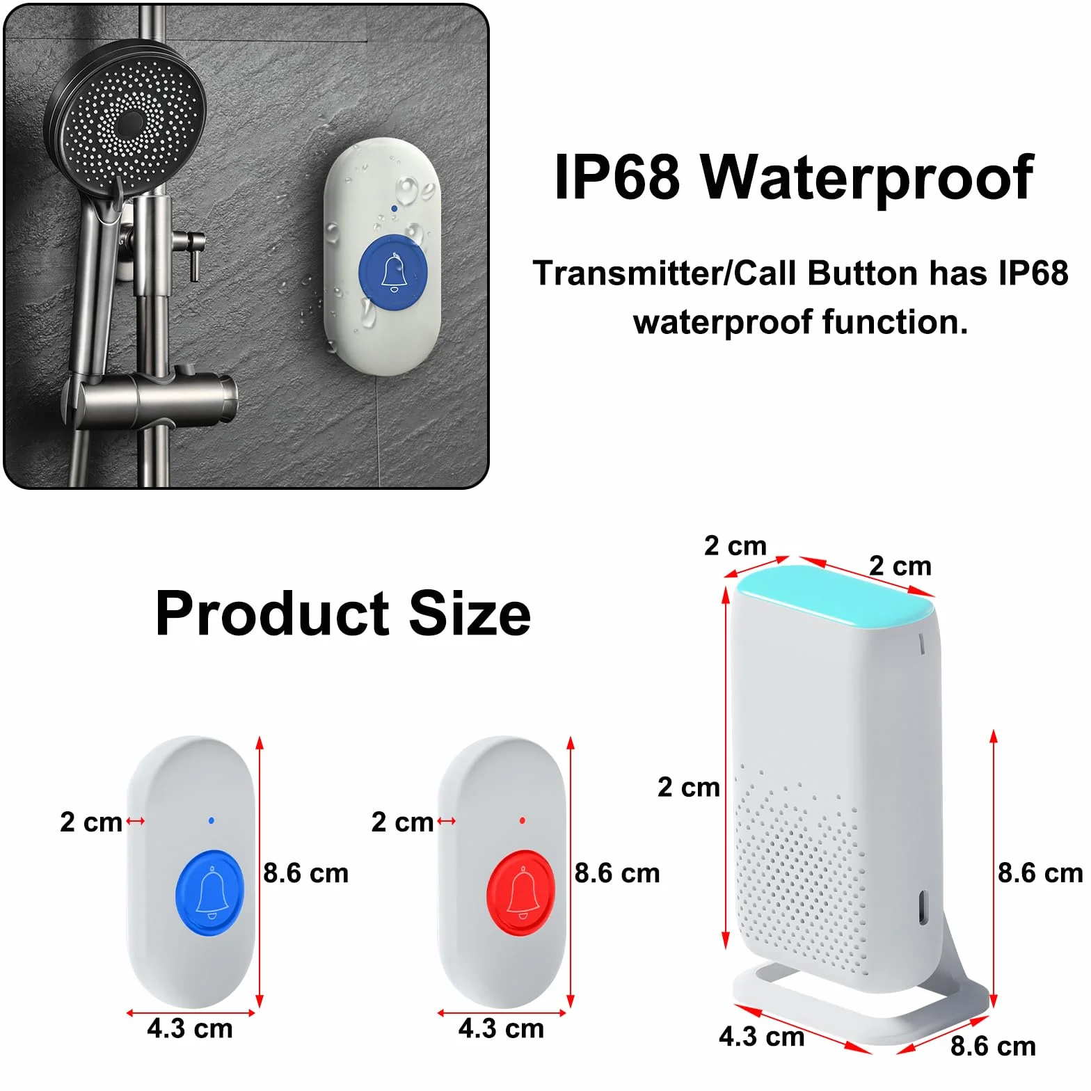 Haus Wireless Mobiler Alarm Notruf Knopf Vibrations Hausnotruf Panikalarm Funkalarm für Senioren-Betreuer für ältere Kinder (2 zu 2)
