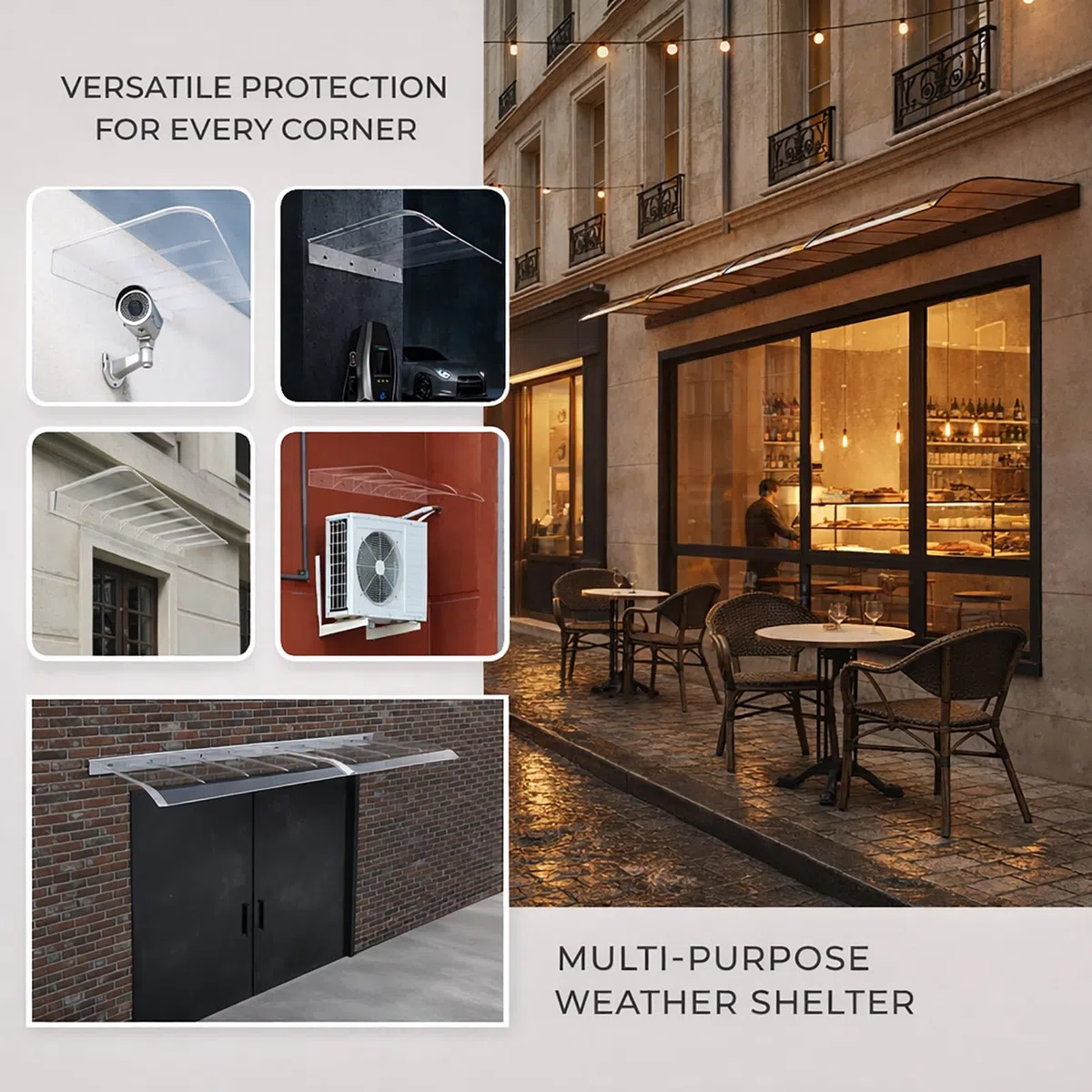 Vordach für Haustür Fenstervordach 40x80cm 50x100cm 60x120cm, Transparent/Braun 3.5mm Polycarbonat Pultbogenvordach, Balkon Eingangstür Überdachung für Sonnenschutz und Regenschutz(Klar,50x100cm)