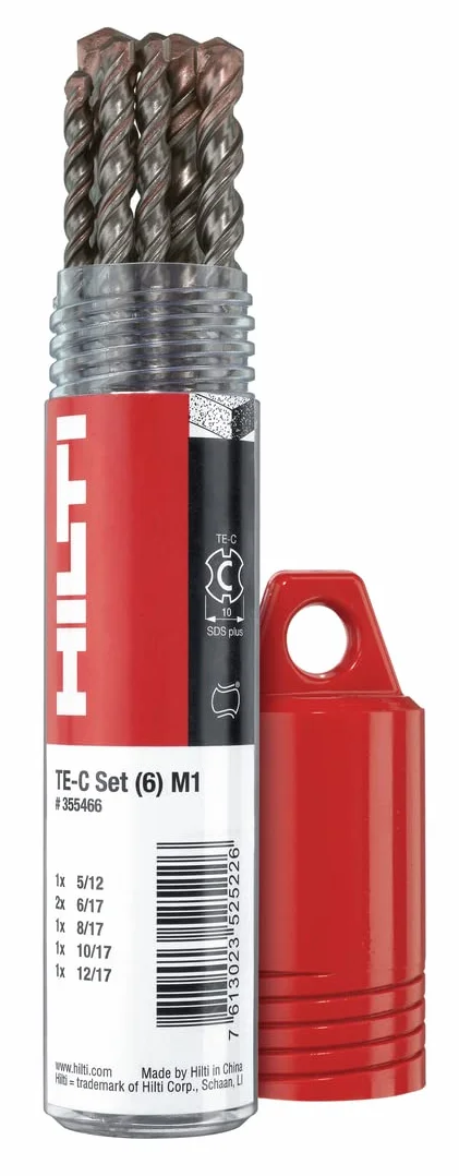 HILTI 2224211 Set mit 6 Spiralbohrern M1 für TE-C SDS Plus (1x5/12, 2x6/17, 1x8/17, 1x10/17, 1x12/17. Zubehör für Schraubbohrmaschine)