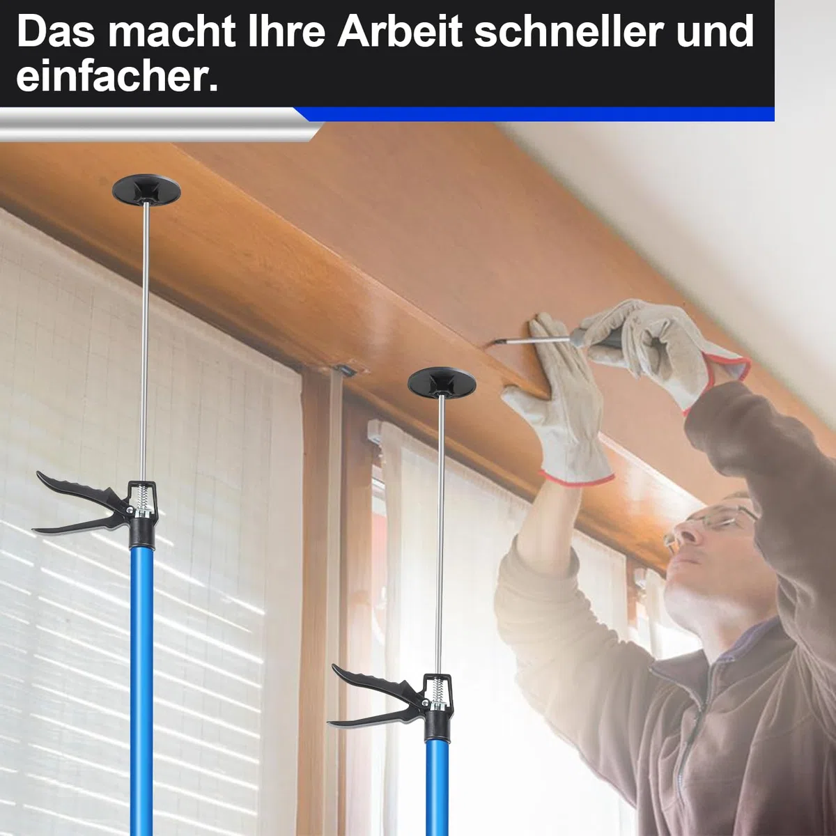 Deckenstütze, Einhandstütze, Montagestütze, 4er-Set professionelles Stuitzstange, Teleskopbereich: 115 cm bis 290 cm, Tragkraft 50 kg, blau (Geeignet für Wagenheber, Wände, Schränke usw)