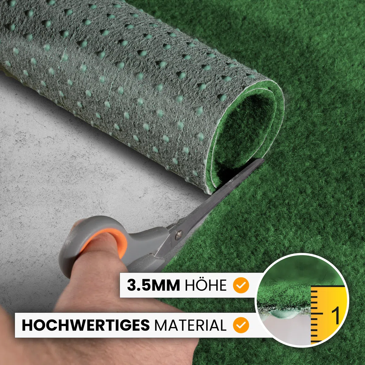 Rasenteppich Outdoor für Balkon (Grün, 200x350) - Kunstrasen Meterware als Balkonbelag wasserfest & wetterfest - Kunstrasenteppich Outdoor & Indoor - Idealer Bodenbelag für den Balkon