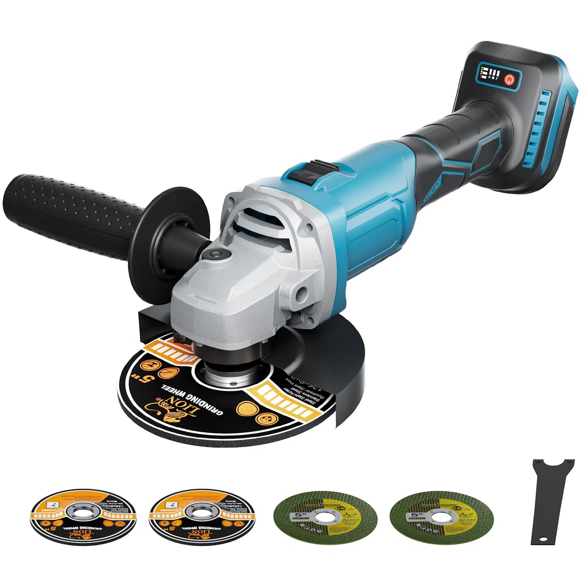 1200W Akku Winkelschleifer für Makita Akku 18V (Ohne Akku), 125mm Akku Flex mit 4 Geschwindigkeiten, Bürstenloser Profi-Winkelschleifer mit 2 Schleifscheiben 2 Trennscheiben zum Schleifen, Trennen