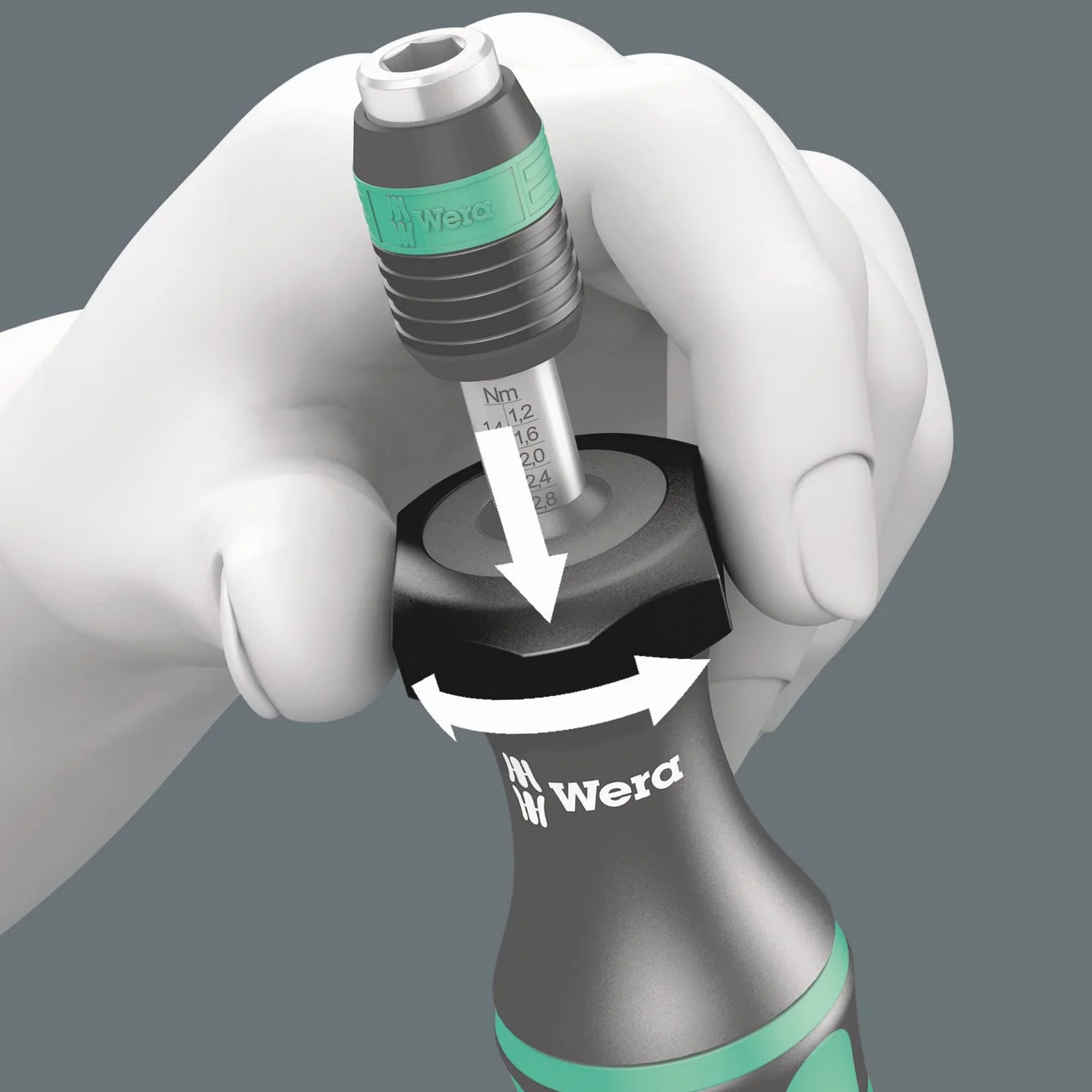 Wera 7441 einstellbarer Drehmomentschraubendreher mit Rapidaptor Schnellwechselfutter, 1/4 Zoll, 1,2-3,0 Nm, Kunststoff