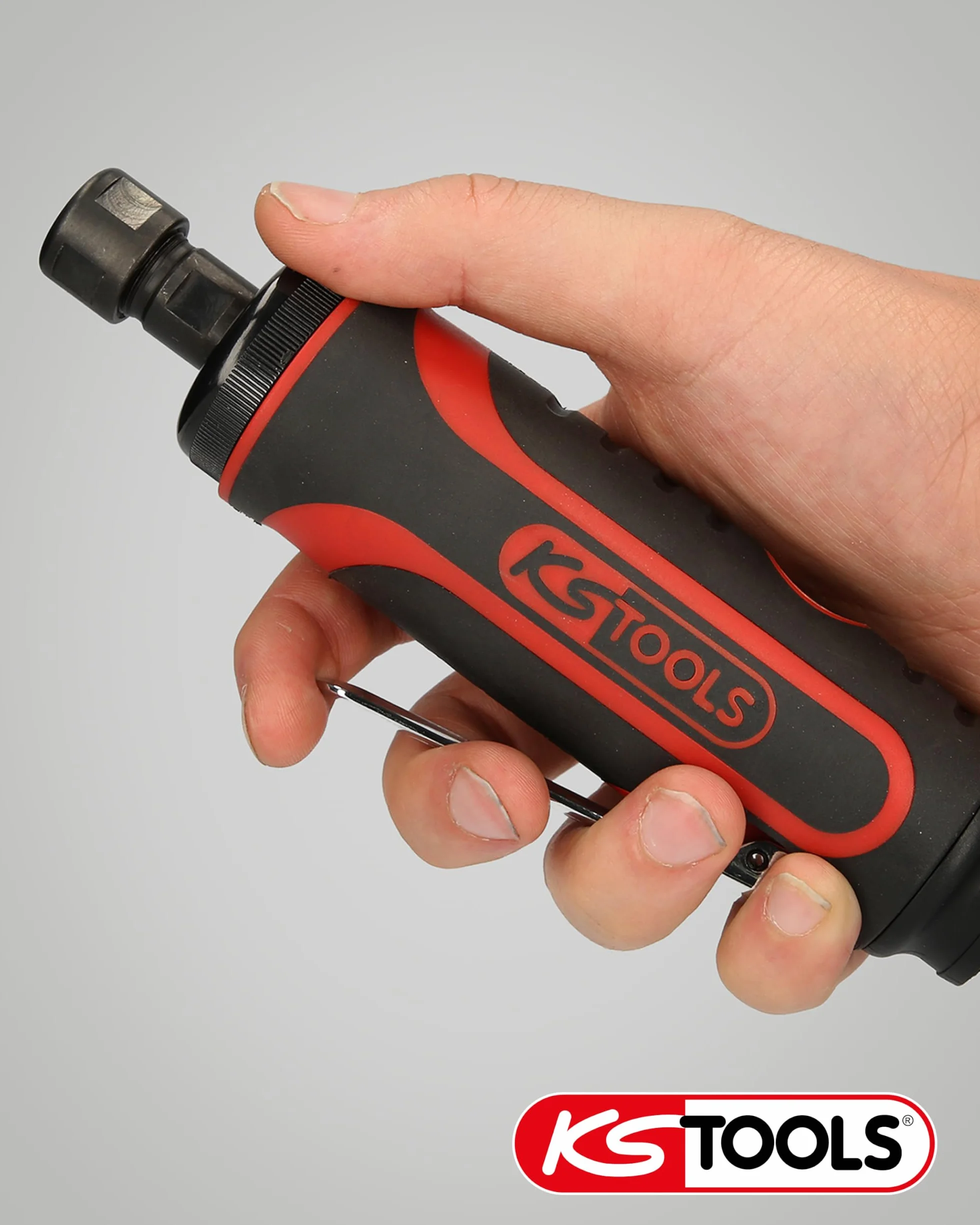 KS Tools Stabschleifer Druckluft 515.5410 6mm I Geradschleifer mit Drehzahl-Regulierung I Für HM-Fräser, Mini-Trennscheiben und Steinschleifkörper I 23.000 U/min