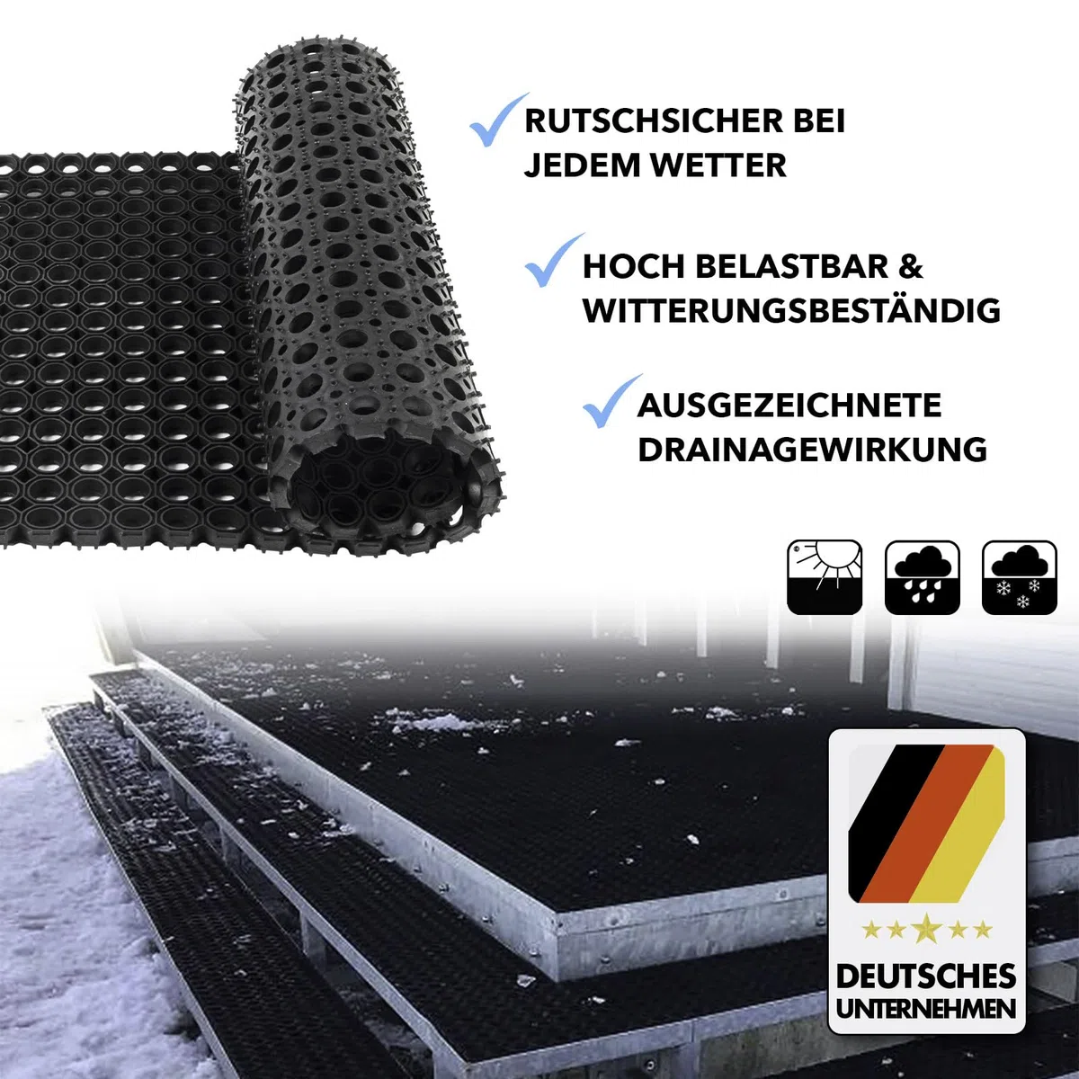 Floordirekt Ringgummimatte Octagon | Hoch belastbare & wetterfeste Antirutschmatte für gewerbliche & Private Außenbereiche | Schmutzfangmatte Gummimatte Ringmatte - Stärke: 23 mm (100 x 200 cm)
