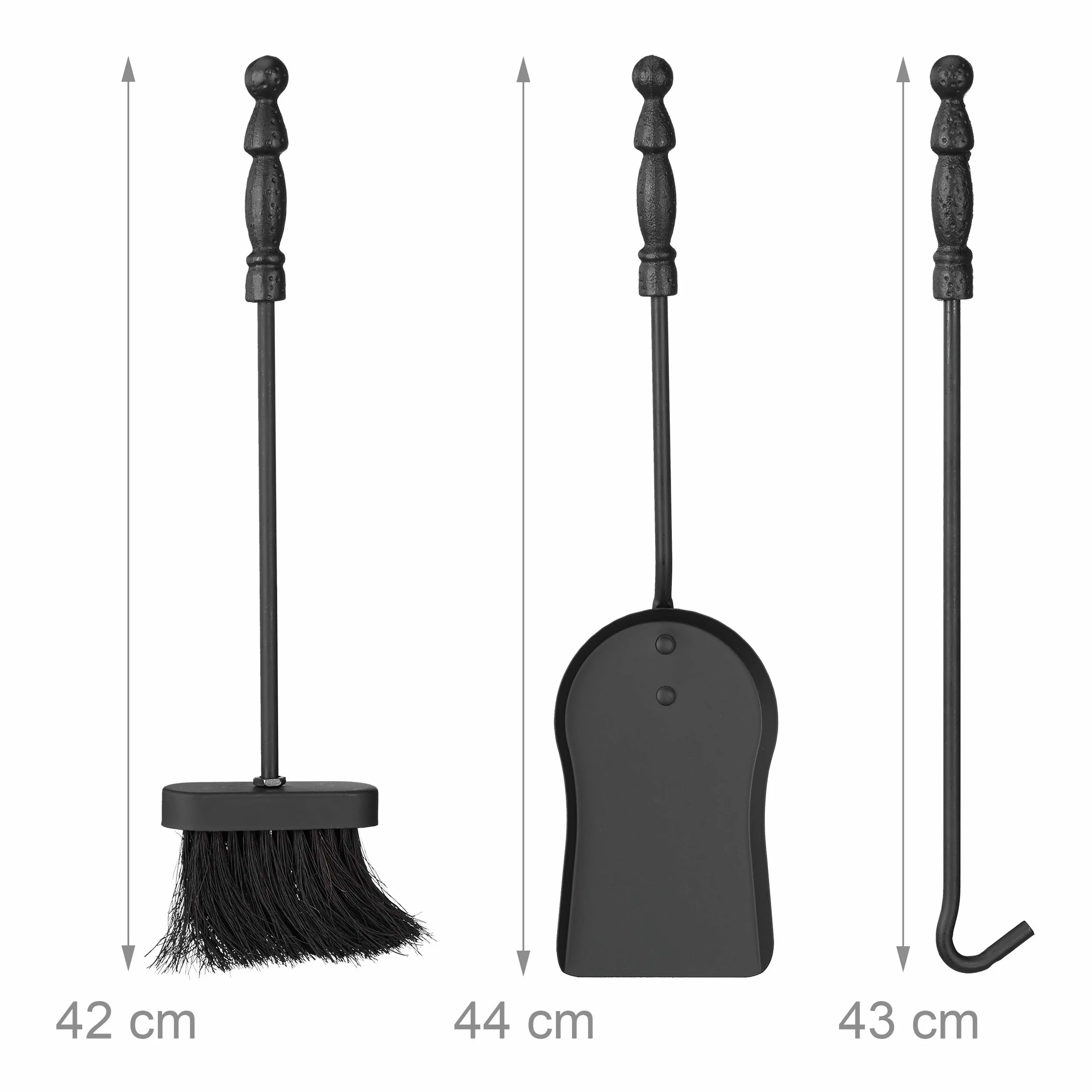 Relaxdays Kaminbesteck Ritter, Kamingarnitur Gusseisen, Kaminset 4 teilig, Schaufel, Besen, Schürhaken u Halter, schwarz 1 Stück