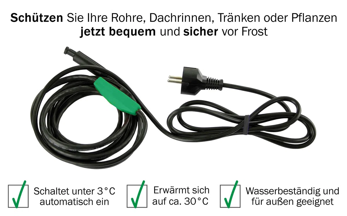 Frostschutz Heizkabel mit Knopf-Thermostat, Pflanzen-Heizung, 12m, 192 Watt, 230V, wasserdichte Heizleitung für Rohre und Pflanzen, Rohrbegleitheizung