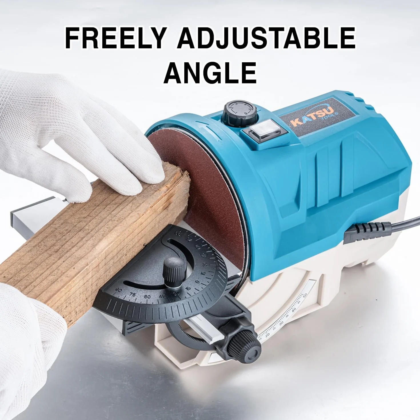 KATSU Tools Mini-Tellerschleifer 140 W 125 mm – Elektro-Schleif/Poliermaschine Holz, einstellbare Geschwindigkeit, Alu-Schwenktisch, Schleifscheiben