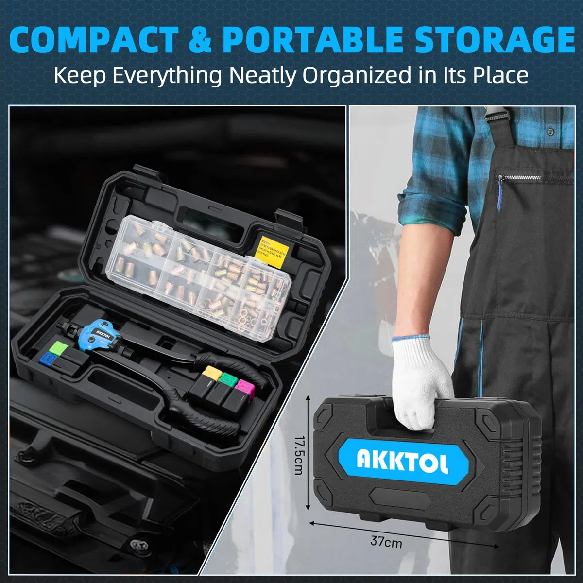 AKKTOL Nietmutternzange Set inkl. 80 Nietmuttern M3-M12, Dorne, Box & Schutzgehäuse - Robuste Gewindenieten Zange Set für Autoreparatur & Metallbearbeitung