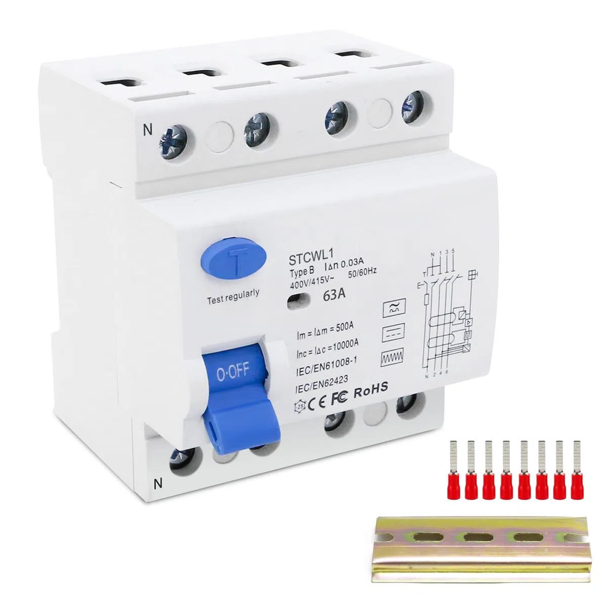 Fi Schutzschalter Typ B, Fi Typ B, Fi Schalter 4 Polig 63A 30mA Typ B, Fi Schutzschalter Typ B, RCD Typ B, Fi Typ B 63A 30mA, Fi Schutzschalter 63A 30mA 4 Polig + DC 6mA mit DIN Hutschiene
