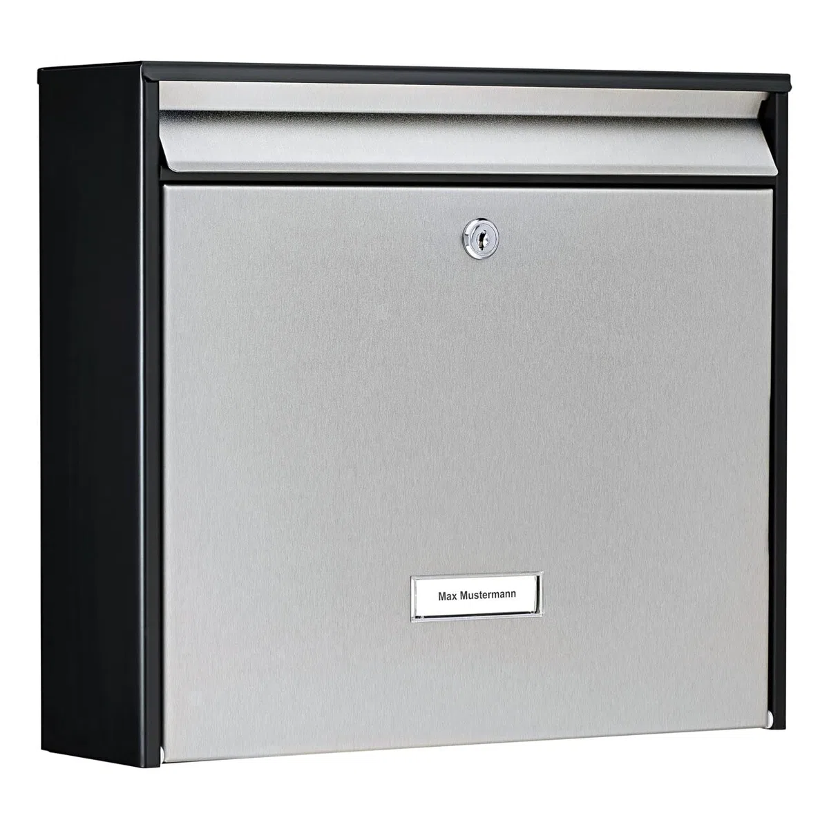 Burg-Wächter Briefkasten Edelstahl mit Namensschild, A4 Einwurf-Format, Verzinktes Stahlgehäuse anthrazit beschichtet mit Edelstahl Tür, Oxford-Set 6877 B+S, Mattschwarz