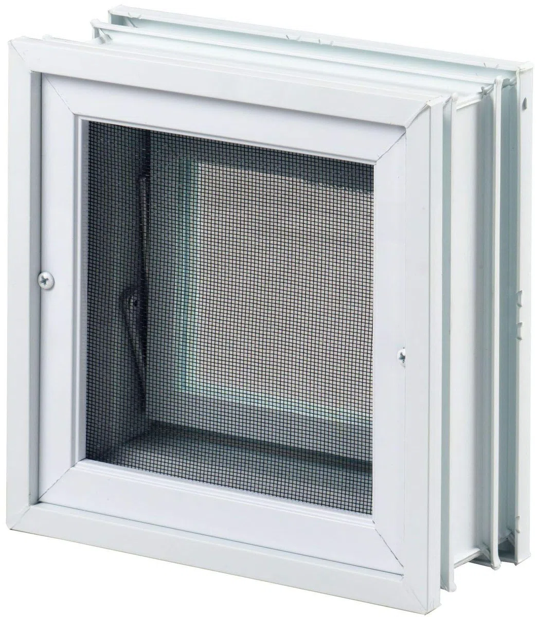 Fuchs Design Lüftungsfenster 299x299x98mm, weiß. Anstatt 1 Glasbaustein im Format 30x30x10cm, mit Fliegengitter