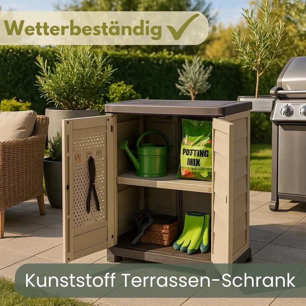 Gartenschrank Wetterfest Outdoor Kunststoff Schrank Kunststoffschrank Mehrzweckschrank Balkonschrank Geräteschrank Terrassenschrank Kellerschrank