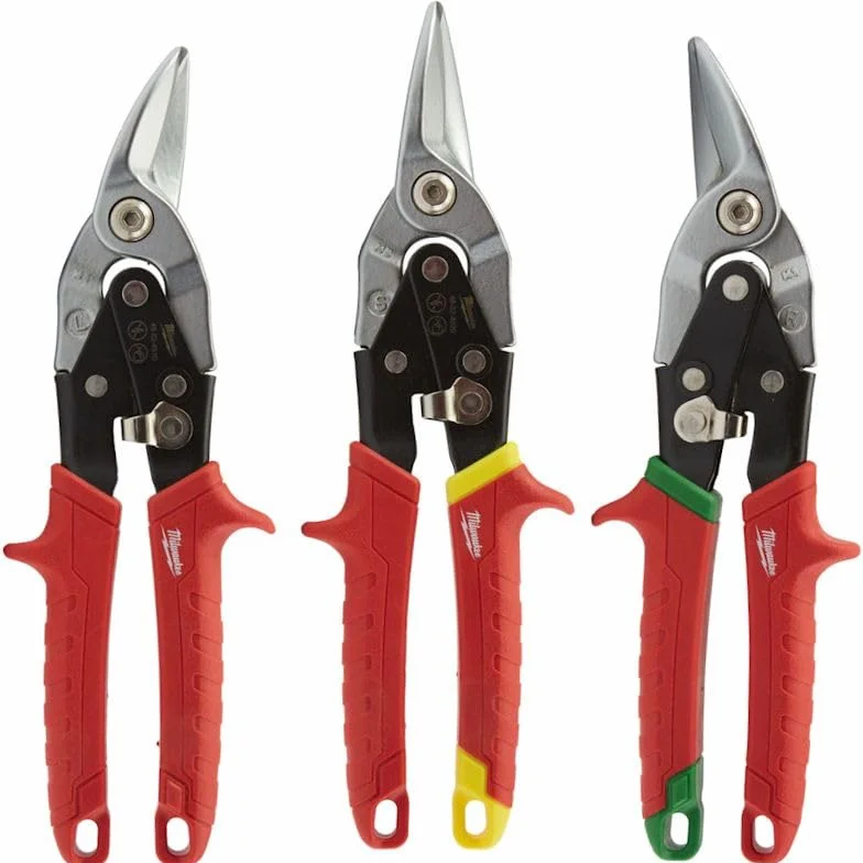 Milwaukee Metal Snips Triple Pack Left Right and Straight Cut Blechscheren Promo-Set 3-teilig 48224533, Rot, MLW48-22-4533