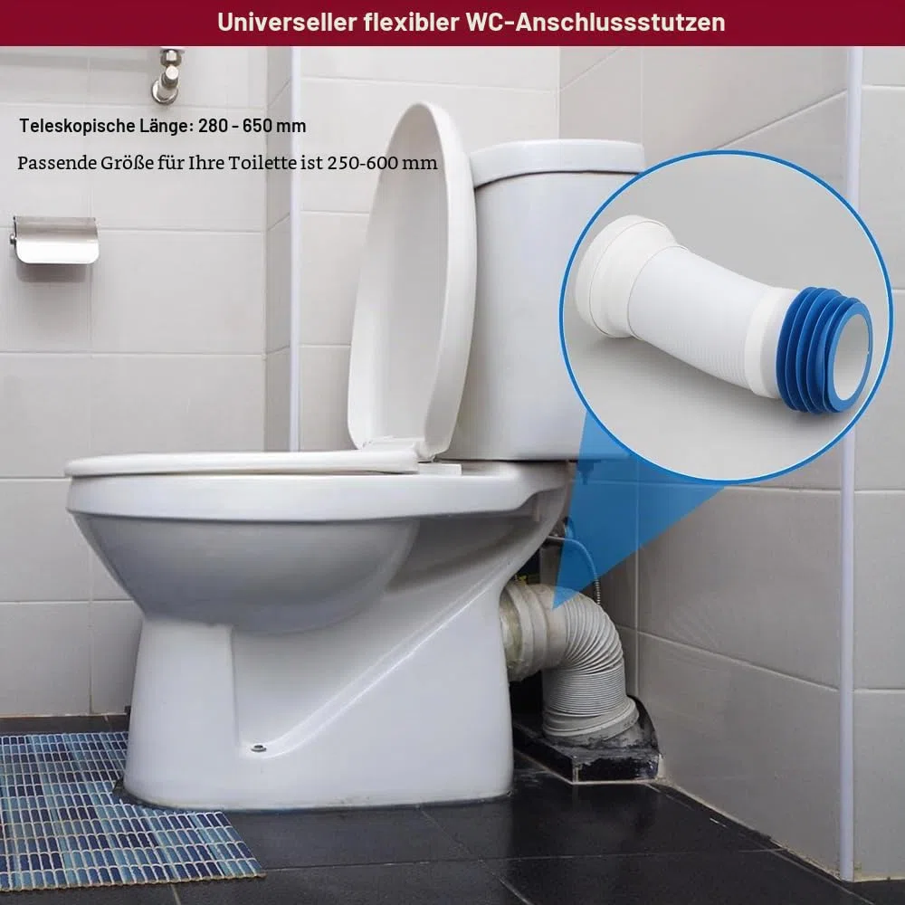 Universeller Toiletten-Abflussrohrverbinder, Ausziehbar 280-650mm, Langlebige, Zuverlässige Dichtung, Flexibler, Austauschbarer Ablaufschlauch Für Viele Toilettenmodelle Oder Komplexe Rohrverläufe Usw