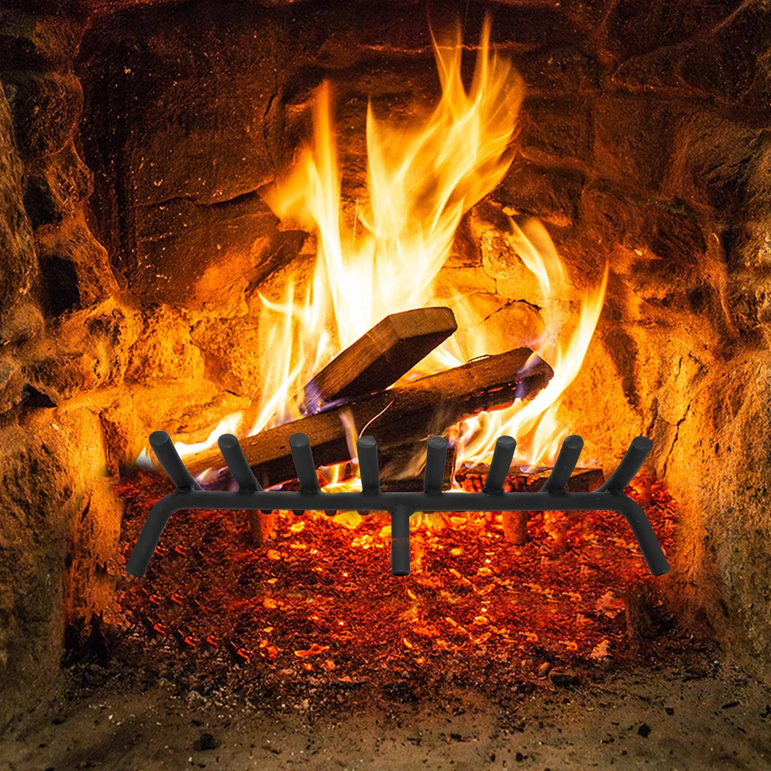 Kaminrost, strapazierfähig, Kaminholzhalter, Roste, massiver runder Stahl, für drinnen und draußen, Camping, Kamin, Holzverbrennung, Kaminzubehör, Werkzeuge (20 inch)