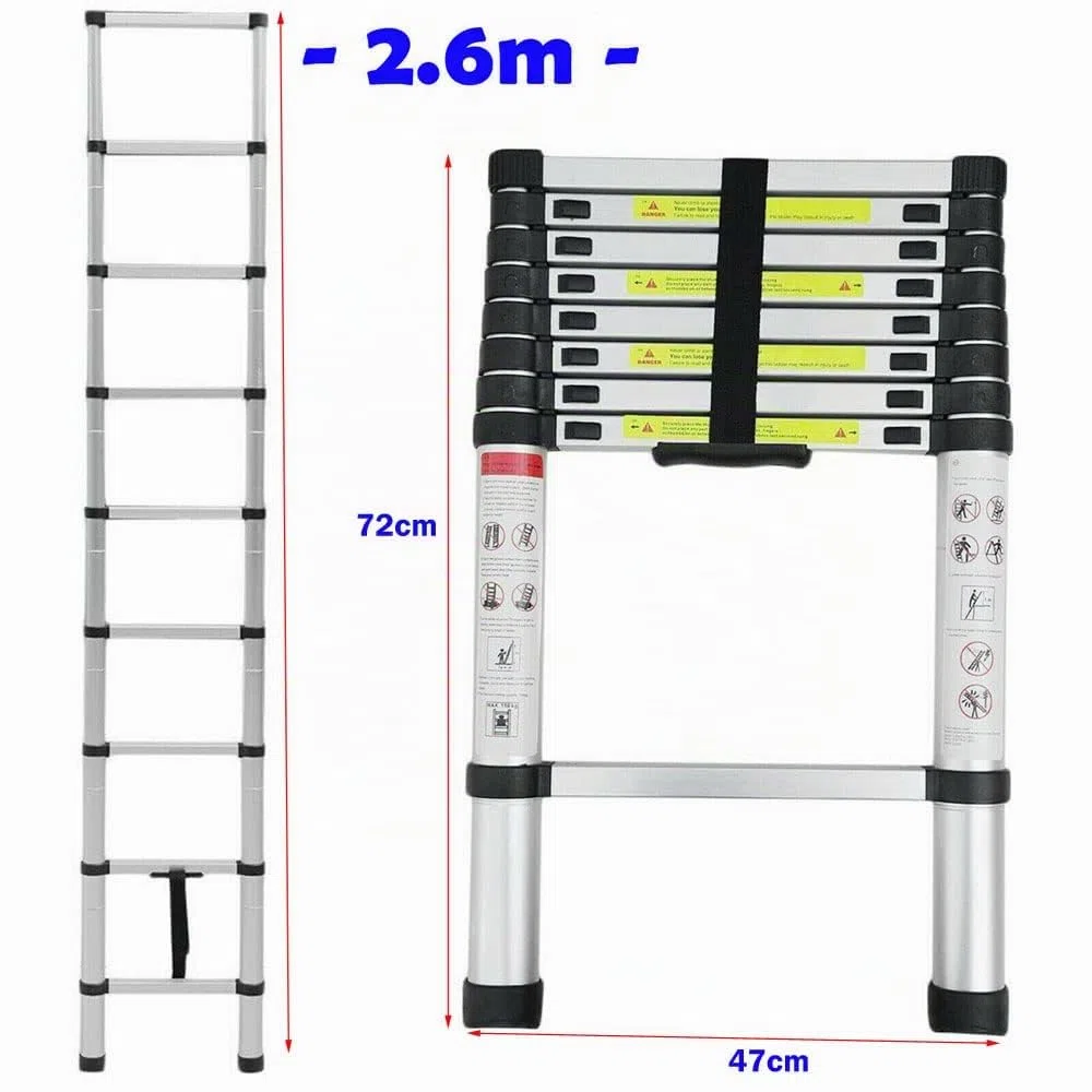 Klappbare Trittleiter, Teleskopleiter, Klappleiter, Klappleiter, aus Metall, maximale Belastung 150 kg (2,6 m)