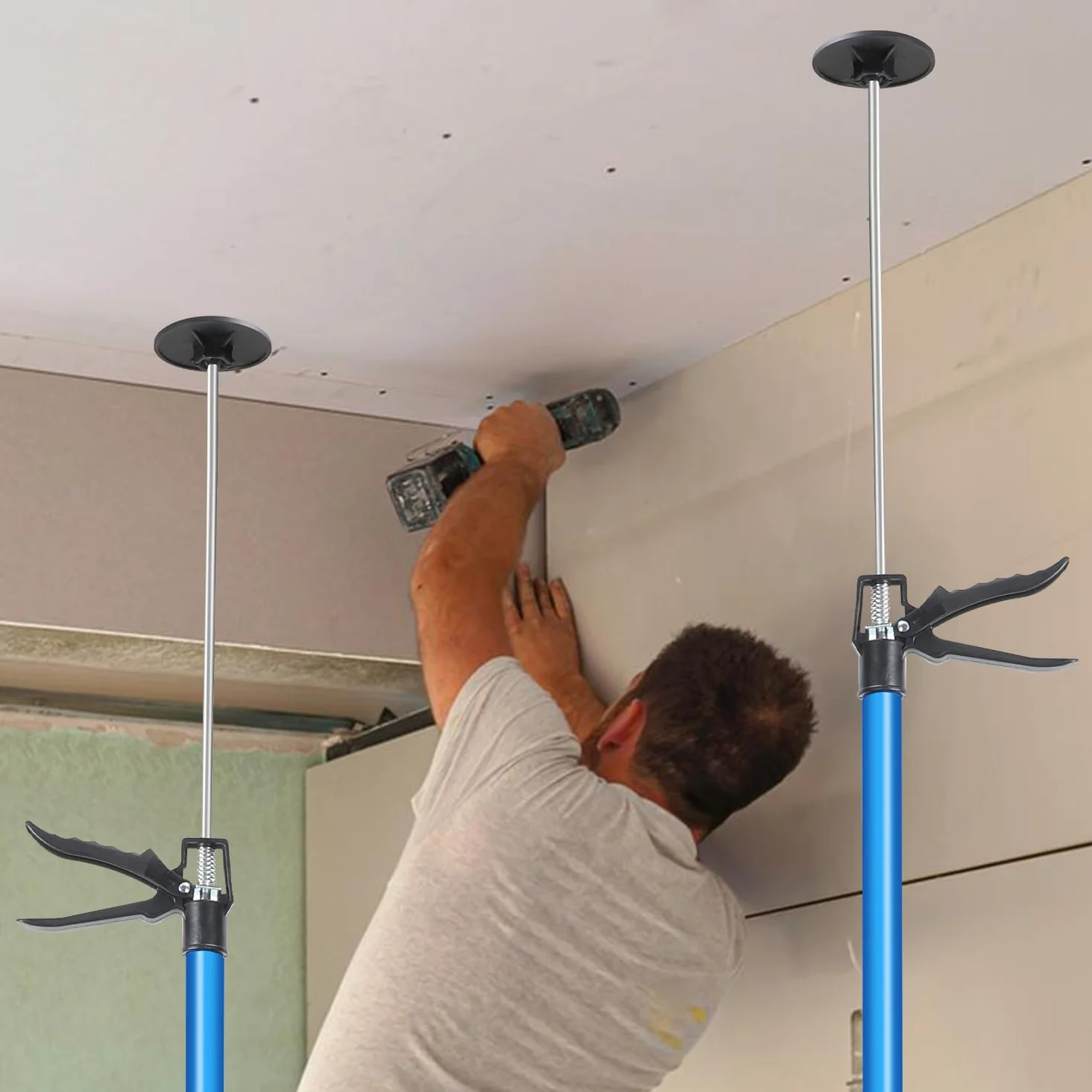 115–290 cm Montagestütze 4er Set Deckenstütze Teleskopstütze höhenverstellbar Einhandstütze bis 50 kg pro Stütze, Baustütze Montagehilfe für Trockenbau, Deckenmontage, Schrankinstallation