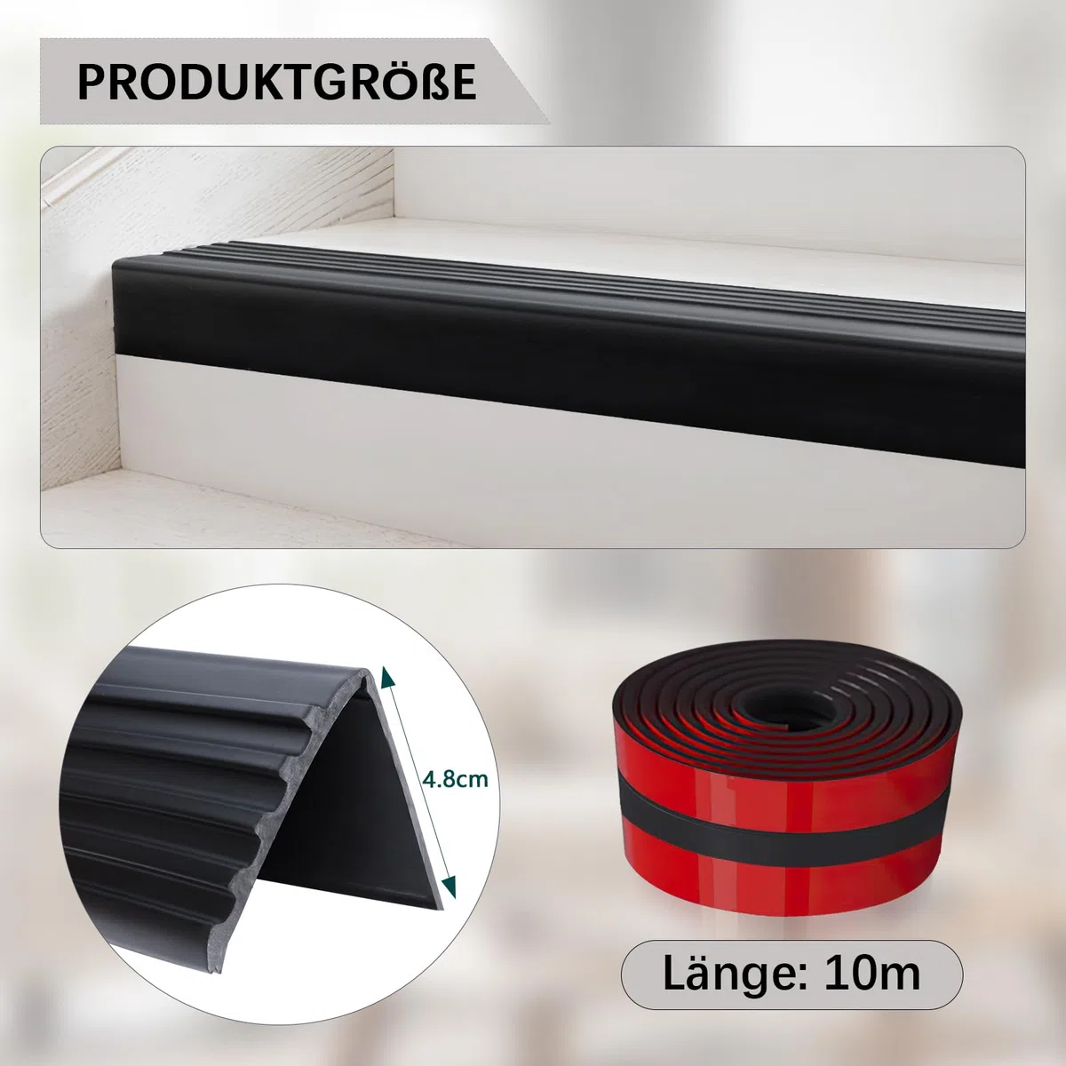 Treppenkantenprofil Selbstklebend, 10m Treppenkanten Antirutsch Treppenkantenschutz Rutschfeste Treppenstufe für Außen und Innenbereich, Schwarz