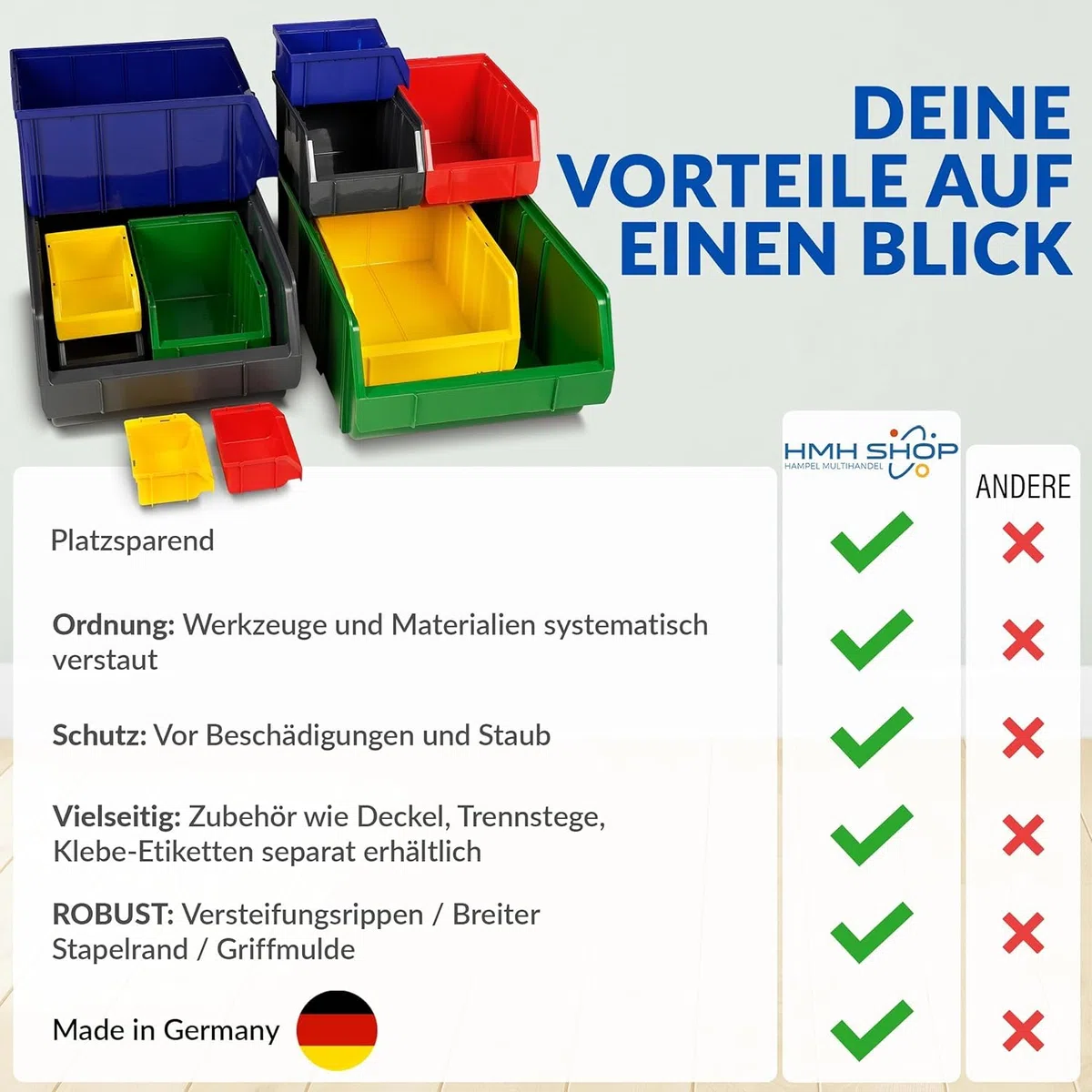 HMH 26x Stapelboxen Größe M Werkstatt Garage Keller Sichtlagerboxen 230x150x130mm Lagerboxen ROT Sichtlagerkästen Kleinteile Aufbewahrung