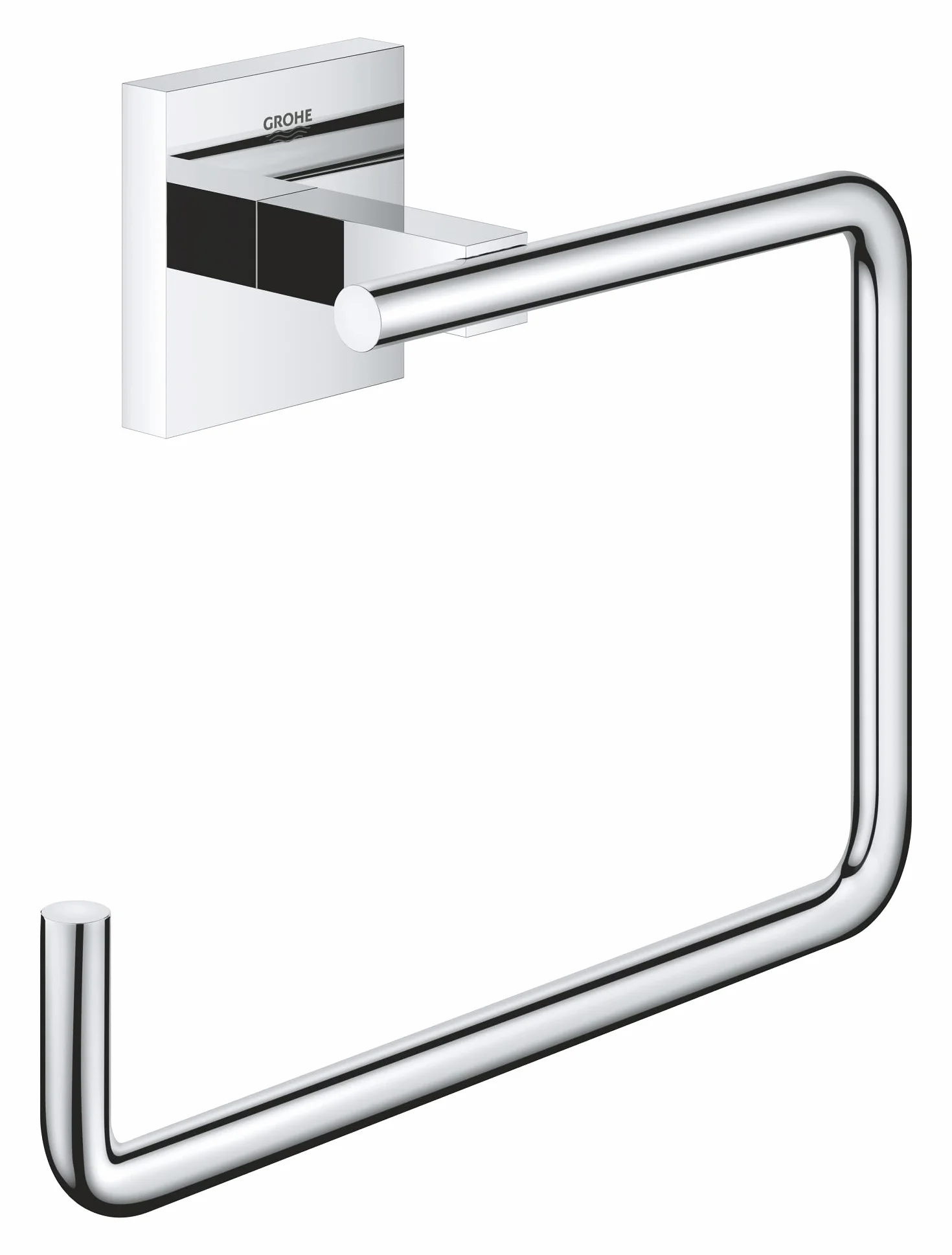 GROHE Start Cube, Handtuchring ohne Bohren (Handtuchhalter eckig, zum Kleben oder Bohren, inkl. Schrauben & Dübel, ohne Kleber, 5kg belastbar, verdeckte Befestigung), eckig, chrom, 40975000