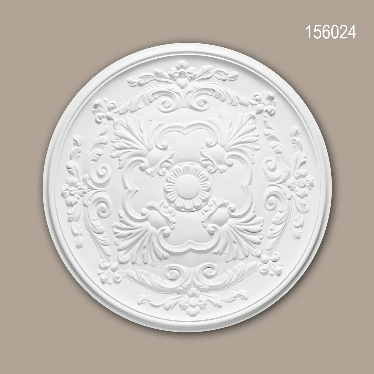 Profhome 156024 Deckenrosette Ø 49,6 cm | Stuckrosette aus Polyurethan Hartschaum | Klassische Lampenrosette weiß vorgrundiert für Kronleuchter & Deckenleuchten