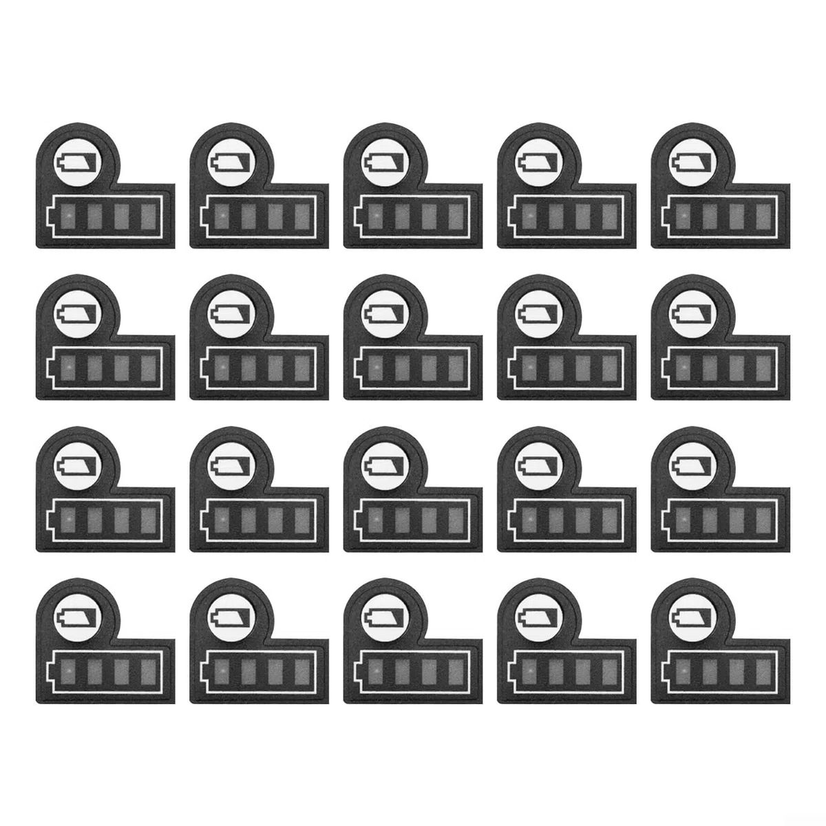 20 Stück Akku-Kapazitäts-Schlüssel-Aufkleber für BL1830 BL1430 18 V 14,4 V Lithium-Batterie-Ersatz – schwarze Papieretiketten 22 x 19 mm