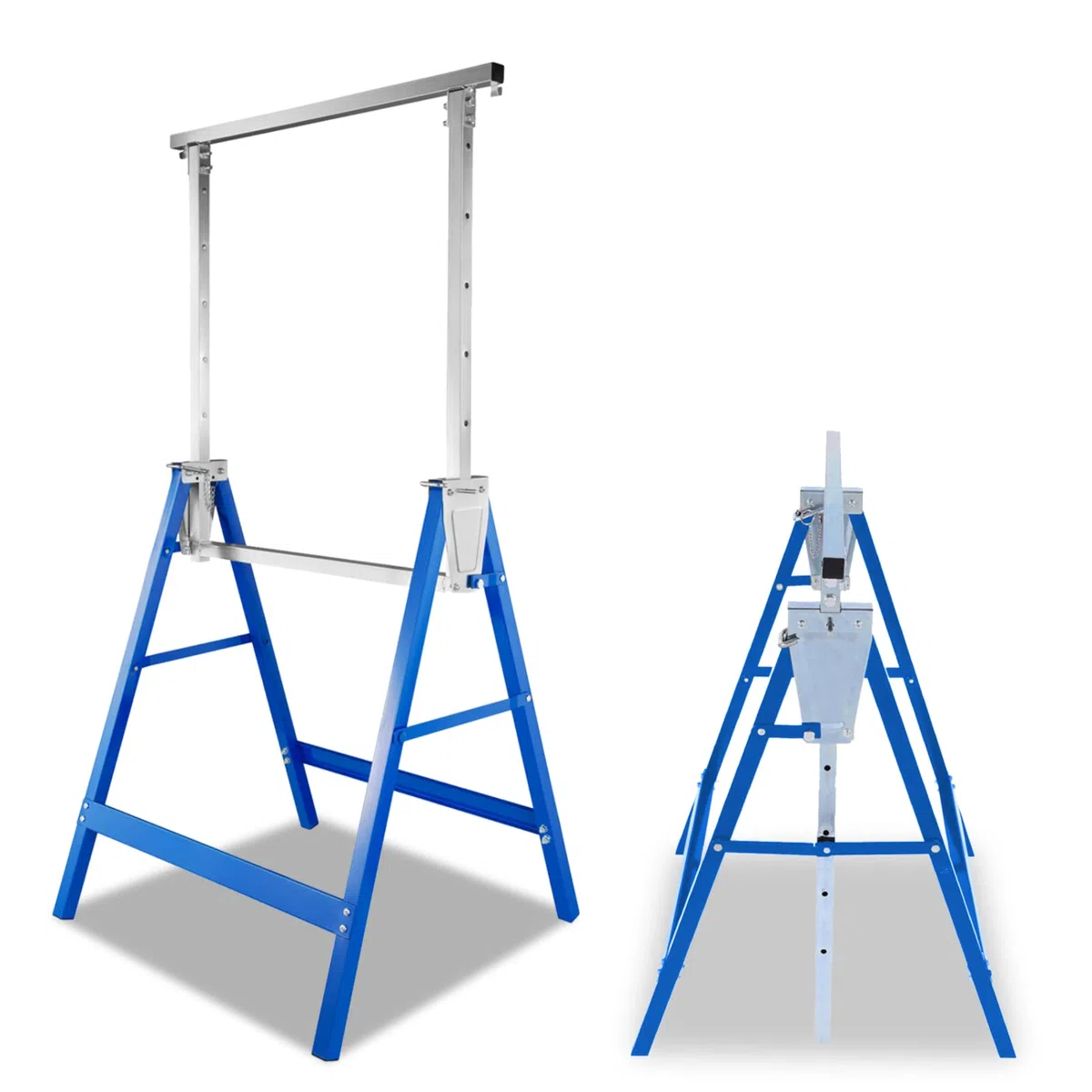 Teleskop Arbeitsbock, 2er set Gerüstbock Klappbock Variable Arbeitshöhe 80-130 cm 7-fach Höhenverstellbar, Tragkraft 200 kg, Metallbock mit Rasthaken gegen Verrutschen, Blau