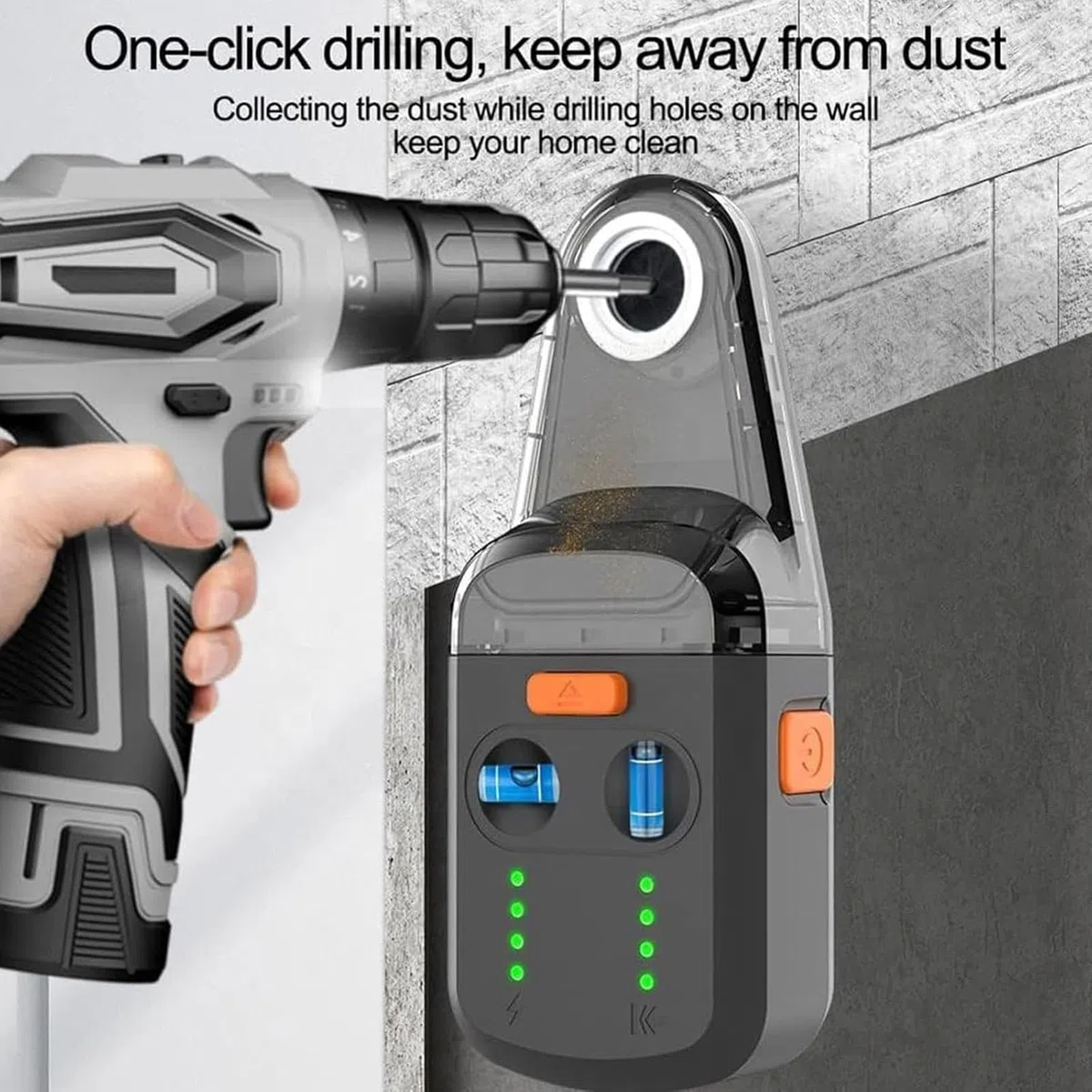 3-in-1 Level Tool with Drill Dust Collector, Nivelliergerät mit Bohrstaubabsaugung, Wiederaufladbare Wasserwaage mit Linienlicht, Elektrischer Bohrstaubsammler mit Saugnapf, Wasserwaage für Bau, DIY