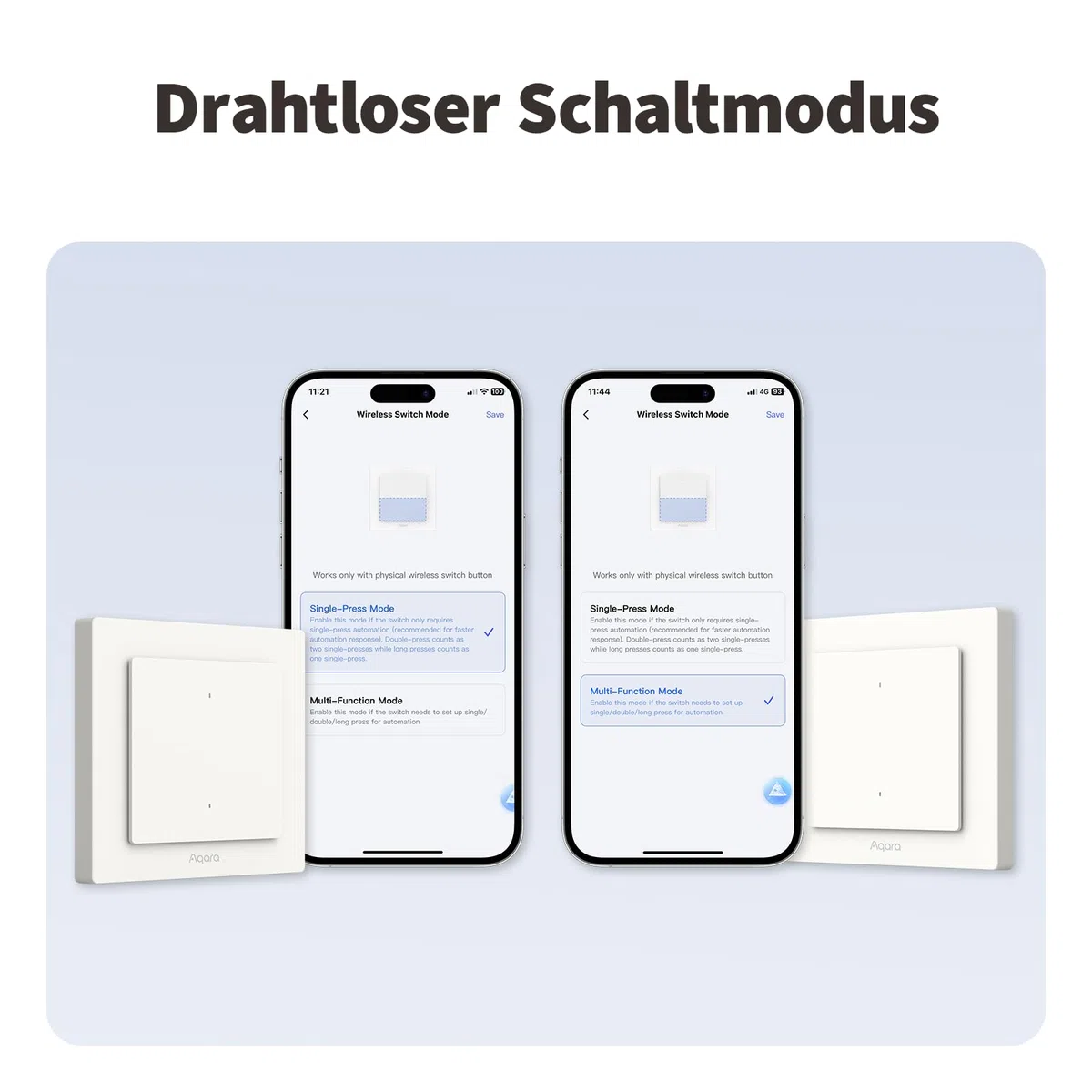 Aqara Lichtschalter H2 EU (2-in-1 Neutral, 4 Tasten 2 Kanäle), Thread/Zigbee-Protokoll, Smarter Wandschalter, Unterstützt Apple Home, Alexa, Google Home und Home Assistant, Matter über Thread