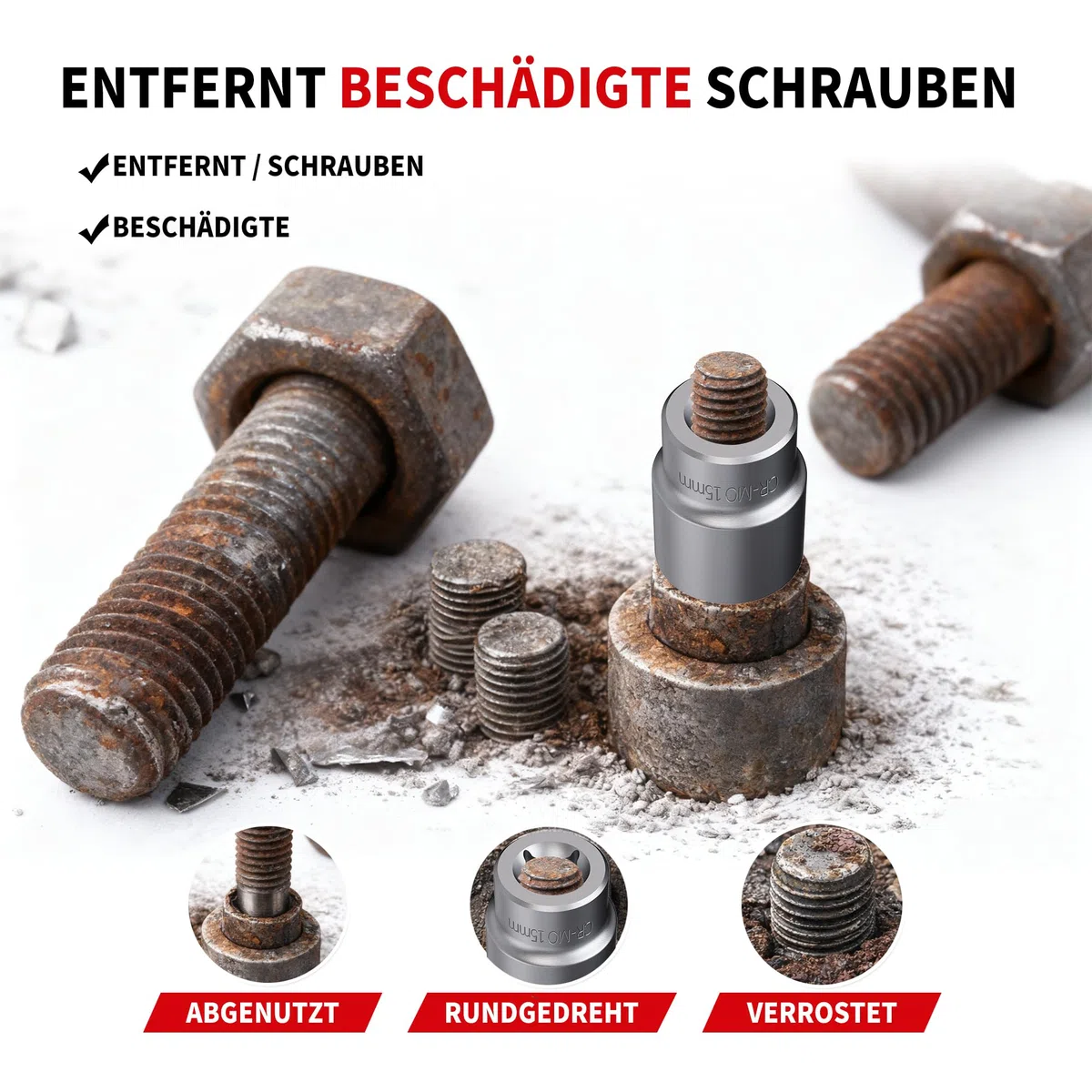 CCLIFE Schrauben-& Bolzen-Extraktor Steckschlüssel-Set, 3/8"(9 Größen 10–19mm)+1/2"(4 Größen 6–12 mm)+M3–M18 Schraubenextraktoren, aus Chrom-Vanadium-Stahl, Handbetrieb, für Auto-Reparatur&Heimwerker